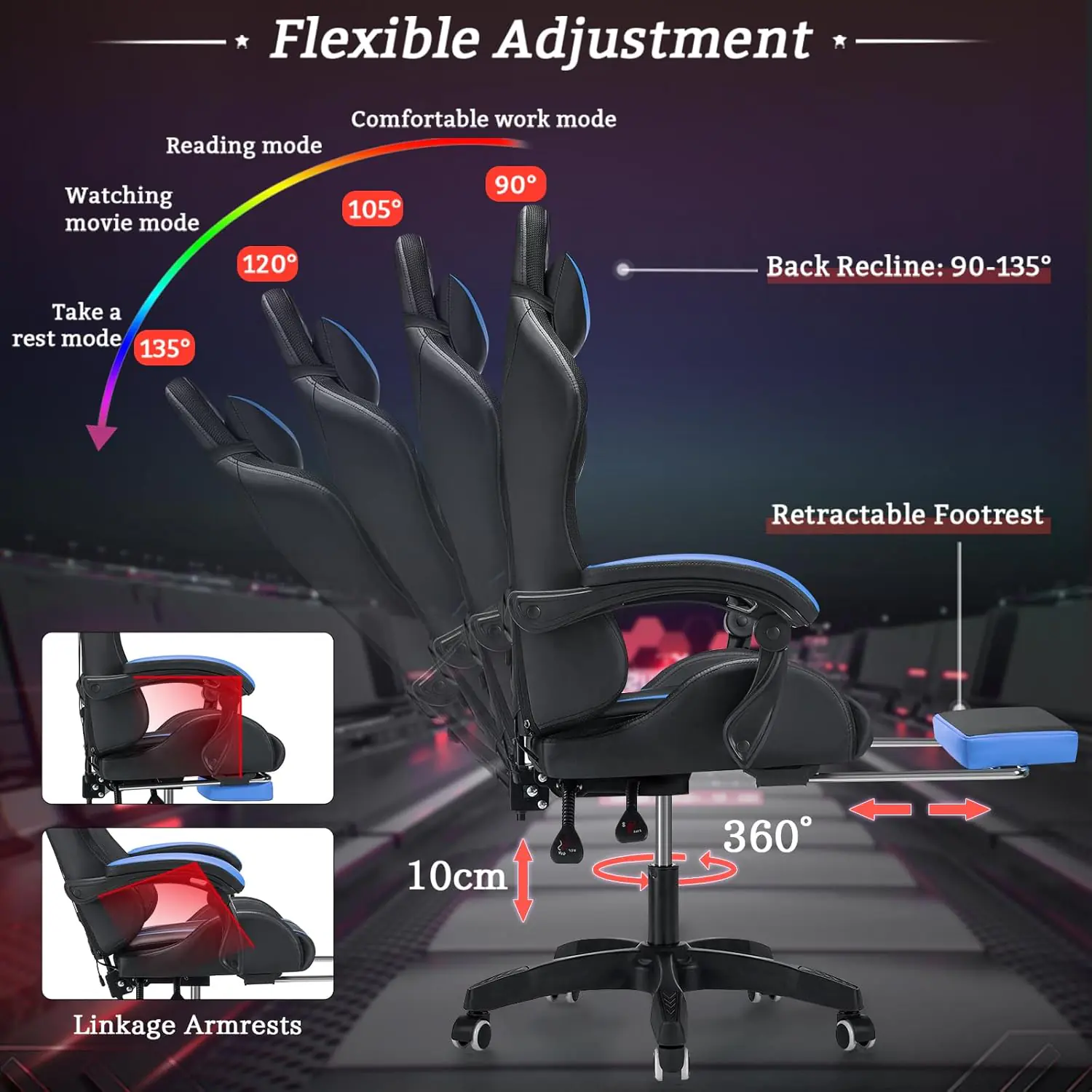 Gaming Chair Massage With Led Rgb Lights And Footrest Ergonomic Computer Gaming Chair With High Back Video Game Chair Wi 1