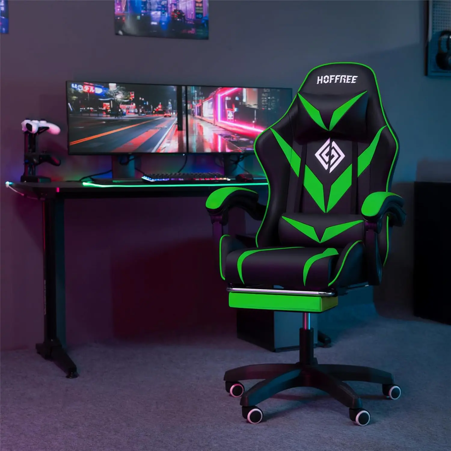 Gaming Chair With Massage Ergonomic Computer Chair With Footrest Reclining Video Game Chair For Boys With Adjustable Arm 2