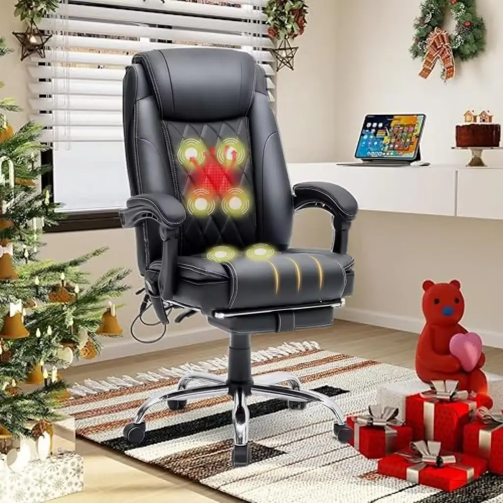 Homrest 6 Point Massage Office Chairheated Executive Chairergonomic Home Office Desk Chairpu Leather With Retractable Fo