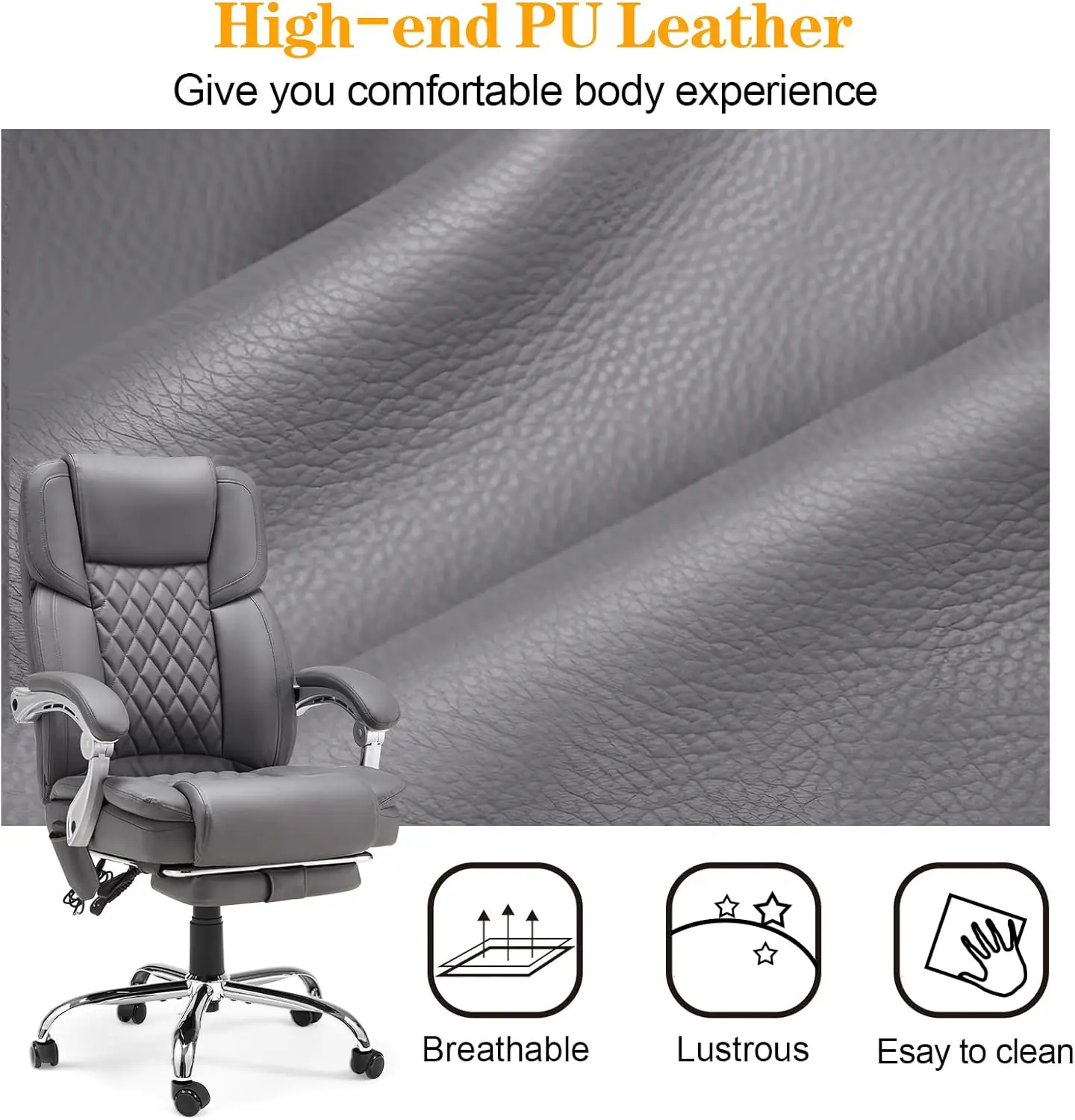 Homrest Executive Office Chair With Footrest 4 Point Massage Office Chair With Reclining Backrest Heated Leather Compute 3