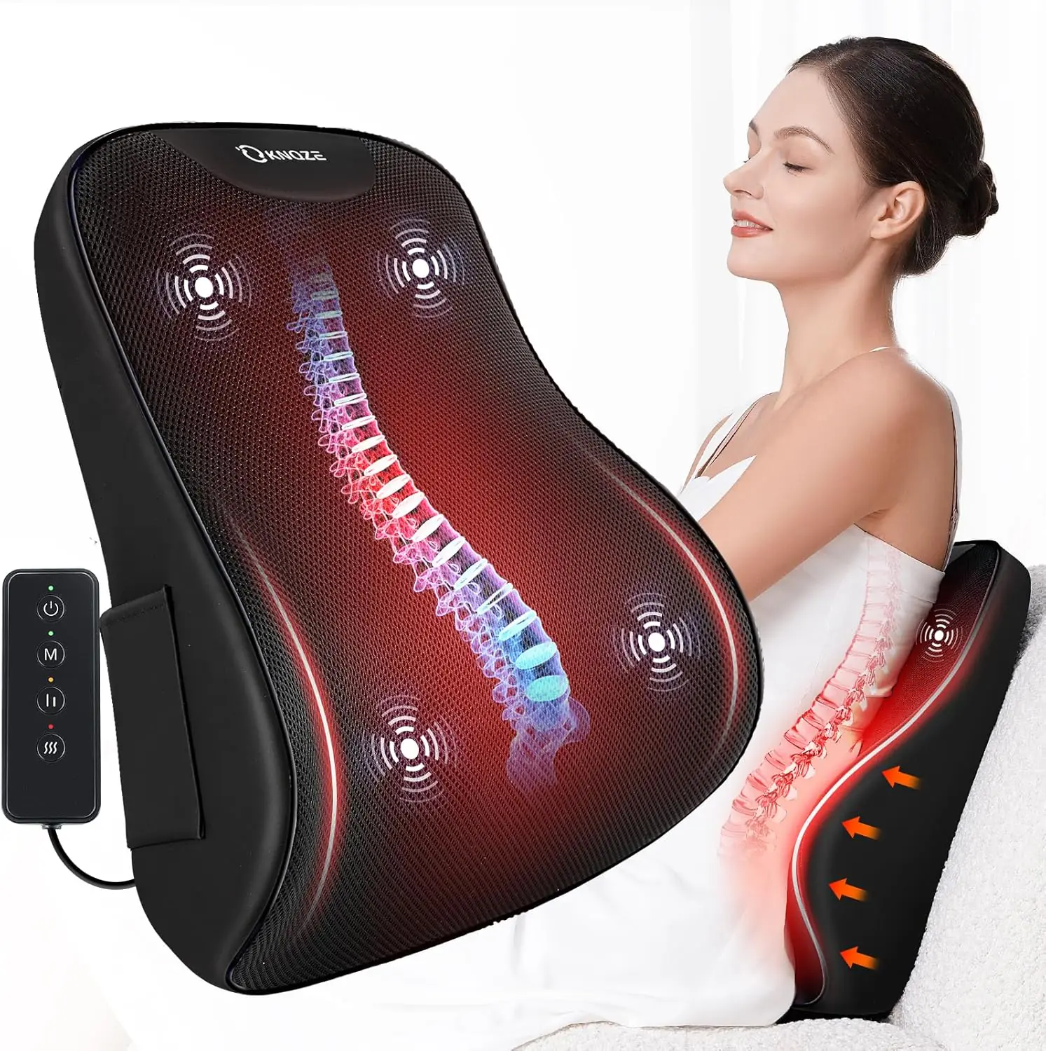 Lumbar Support Pillow For Office Chair Heated Back Support Pillow With Vibration Back Massage For Pain Relief 3 Heating 