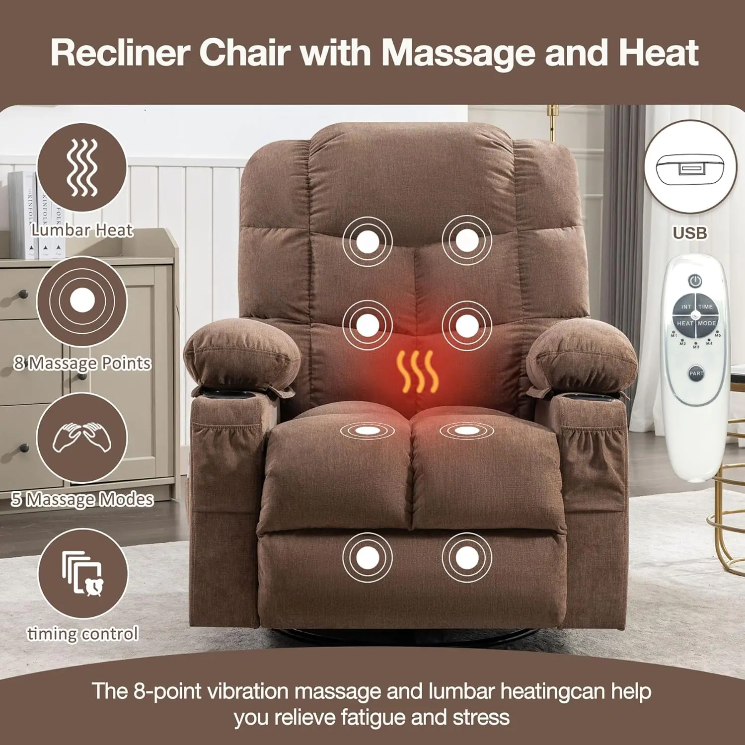 Massage Chair Recliner With Heatusbcomfotable Lazy Boy Recliner Chair With Cup Holder2 Side Pocketsmanual Recliner Chair 3