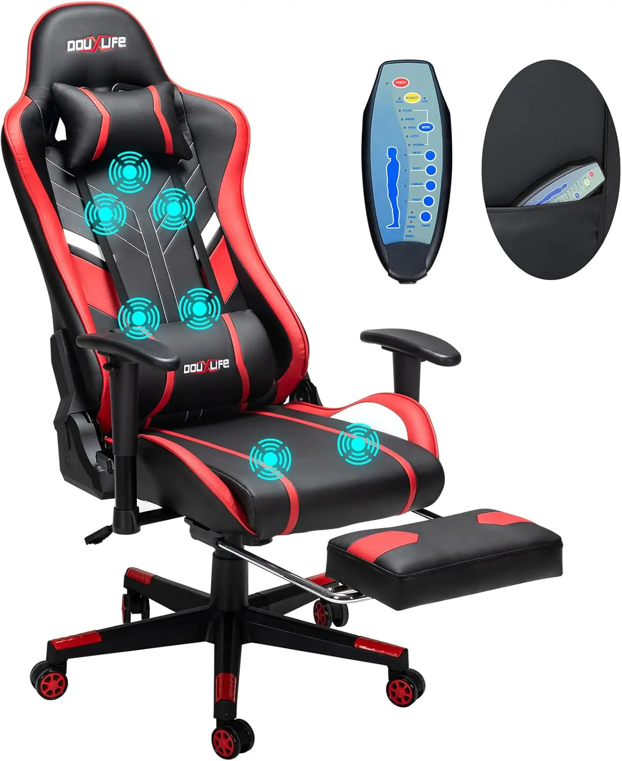 Massage Gaming Chair 7 Point Office Chair With Footrest And Lumbar Support Adjustable Seat Height Ergonomic Thickened An 4