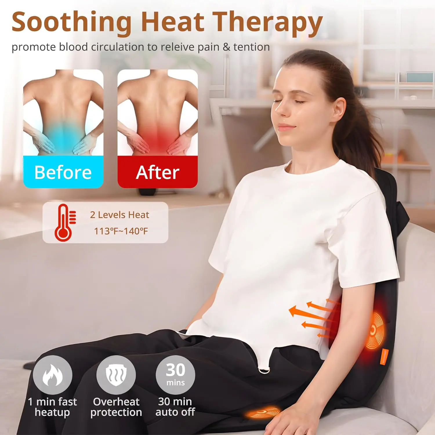 Massage Seat Cushion With Heatback Massager For Chair Back Massager Heated Seat Cover Massage Chair Pad For Pain Relief 1 3