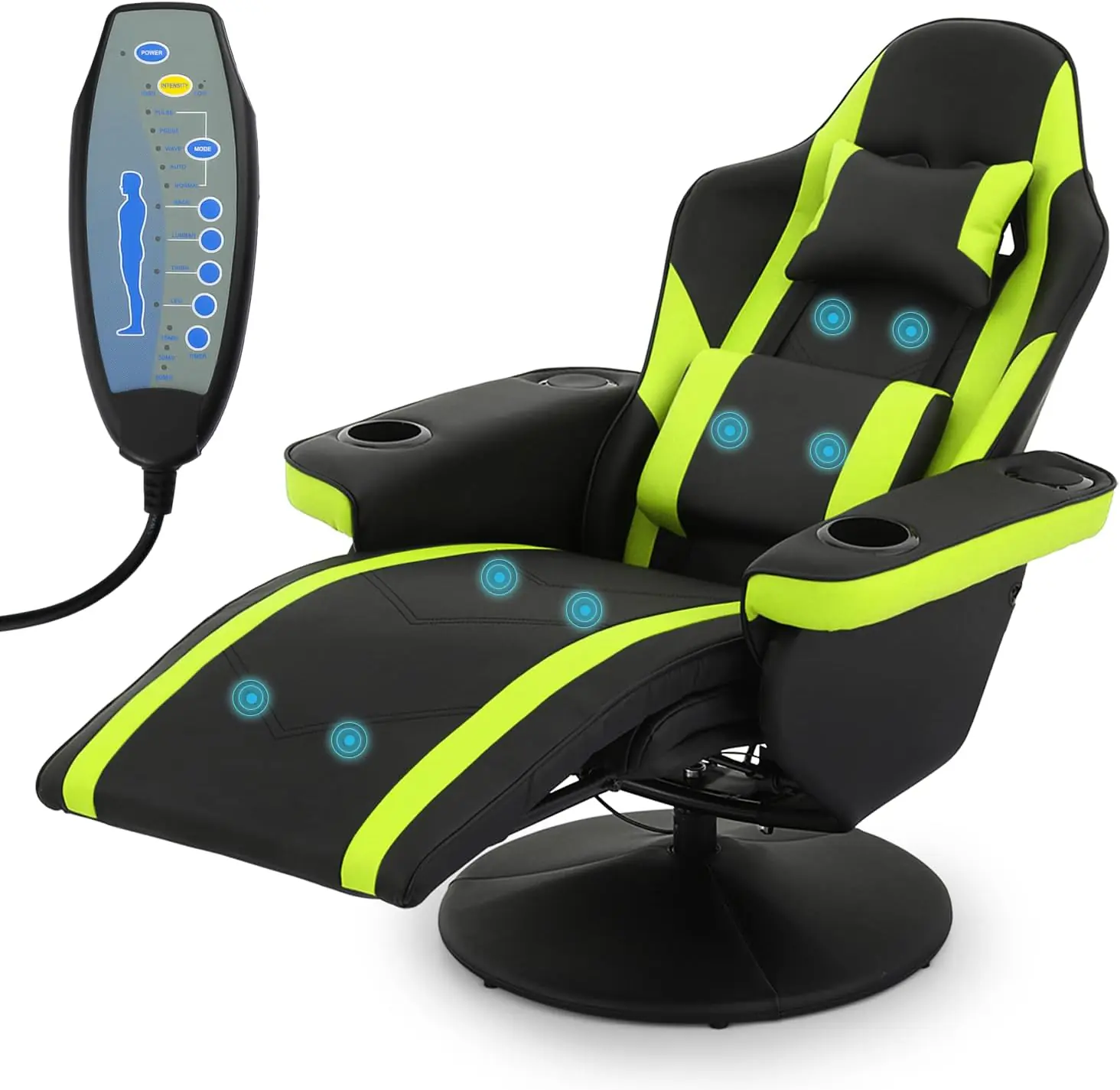 Monibloom Massage Gaming Recliner Chair With Speakers Ergonomic Lumbar Neck Support And Armrests With Cup Holders Swivel