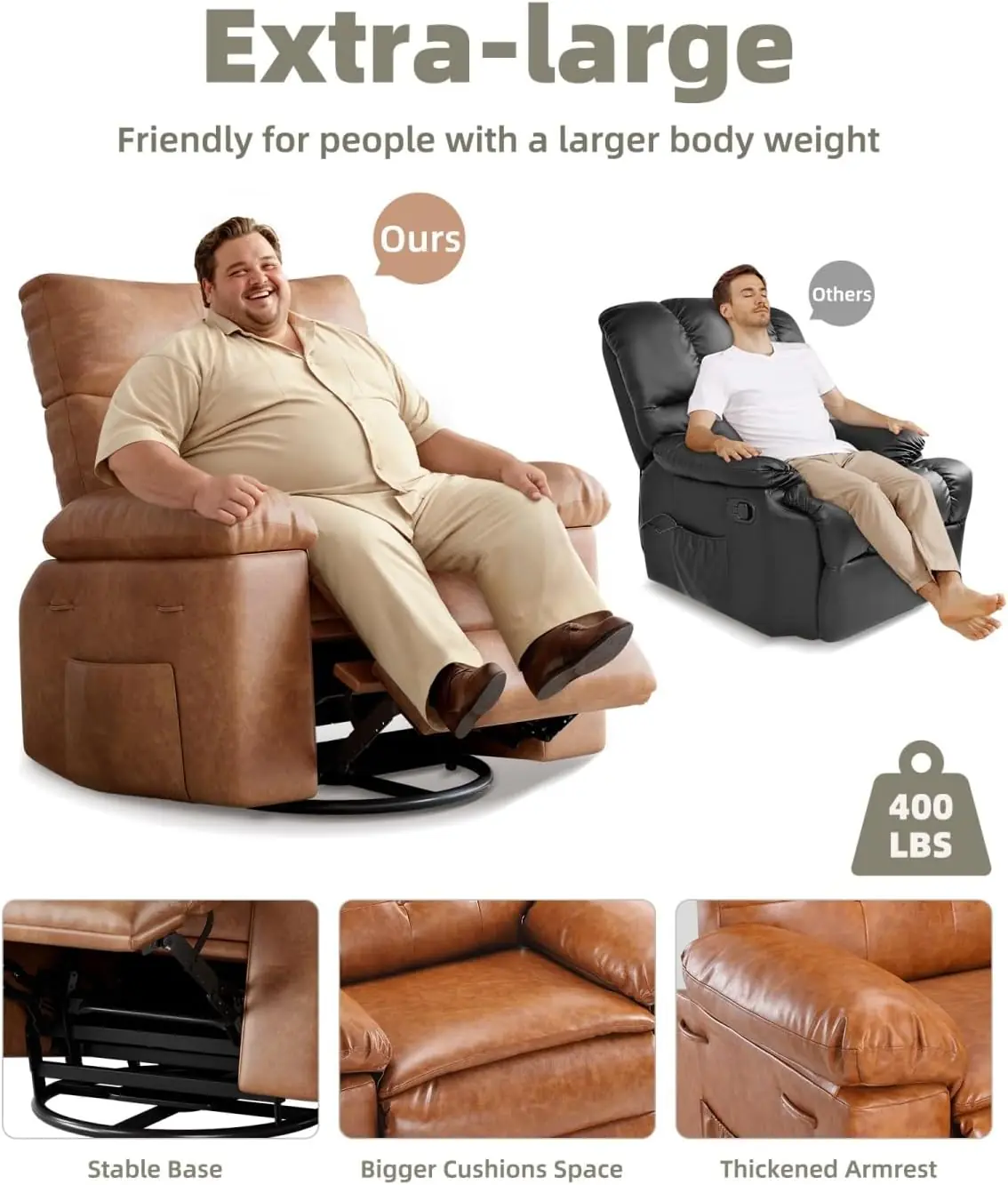 Oversized Recliner Chairs With Heat And Massage 360 Swivel Lazy Boy Recliner Chair For Adults Manual Rocking Chair With 1 2