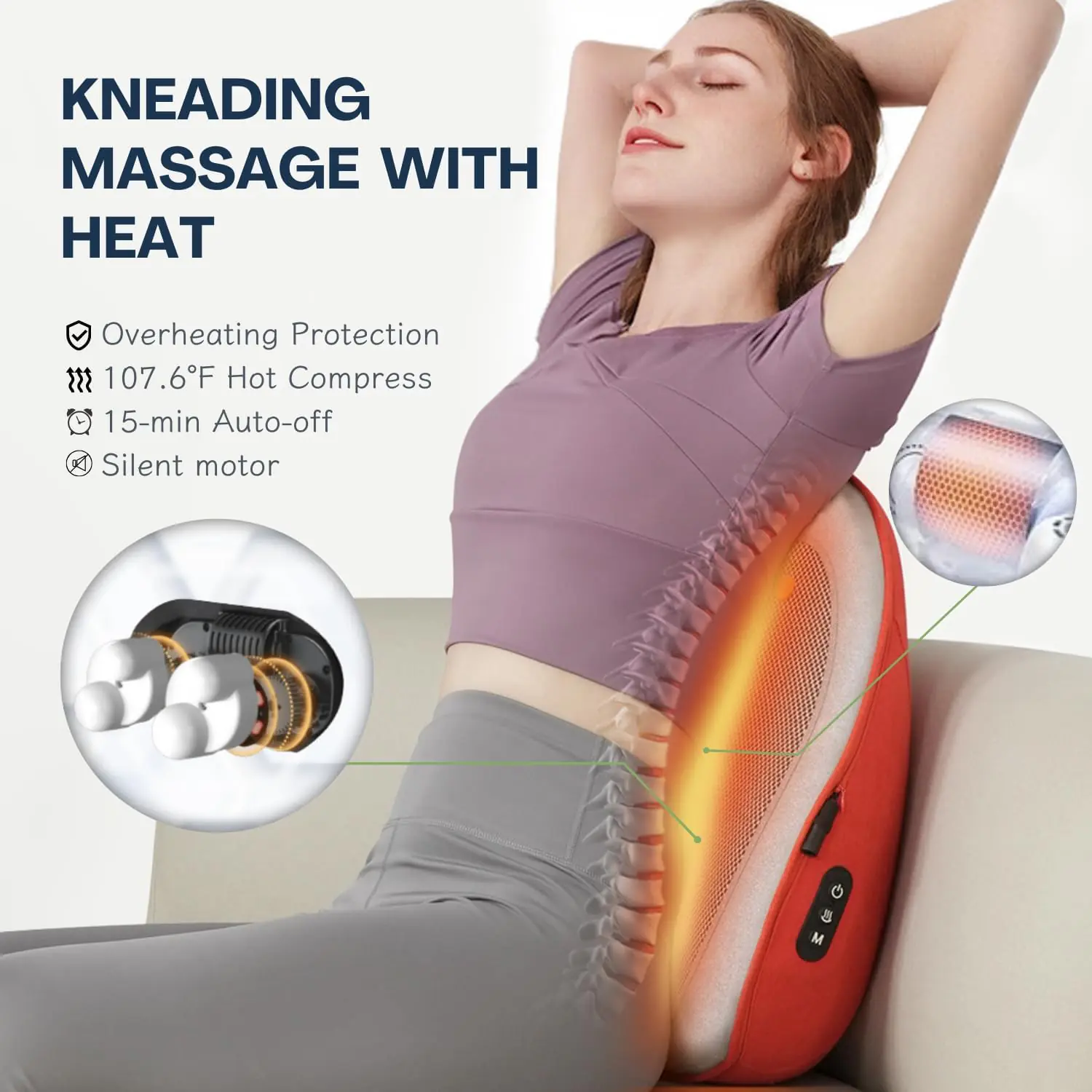 Portable Back Massager With Heat Cordless Shiatsu Massager Cushion Lumbar Support Pillow For Office Chair Ideal Gifts Fo 3