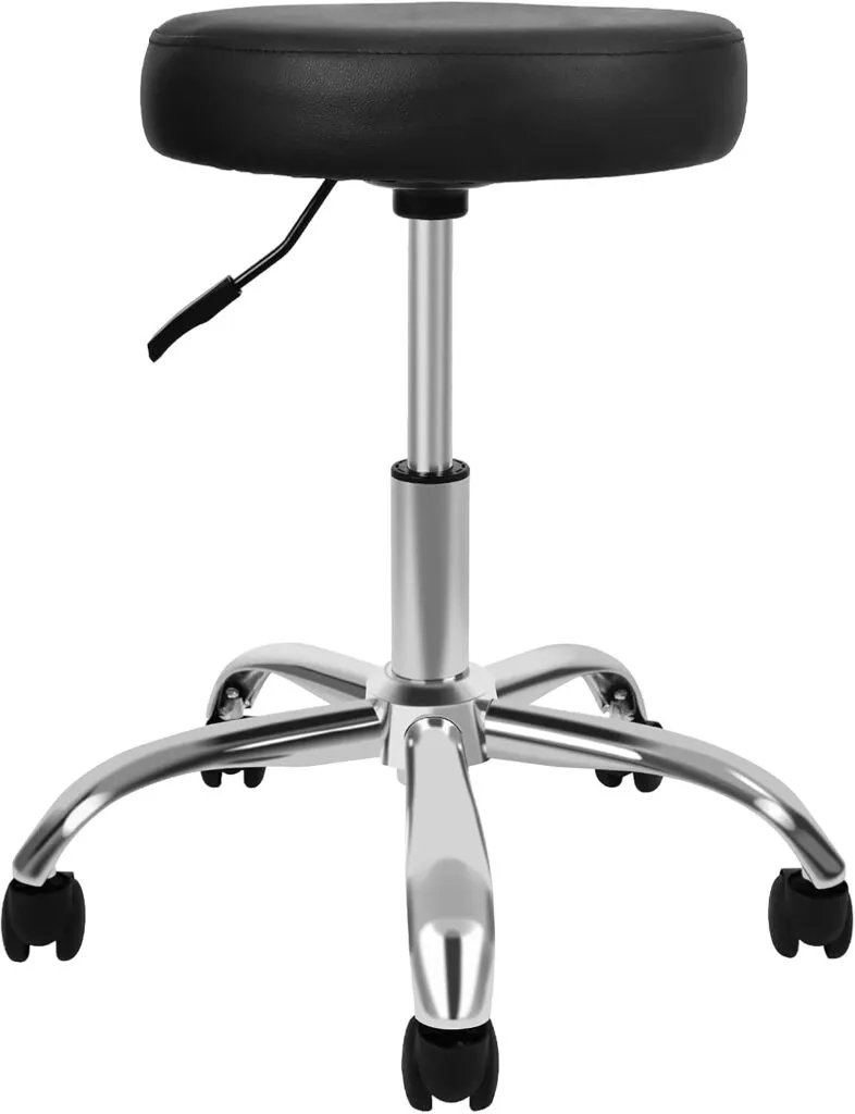 Simple Deluxe Round Rolling Stool Chair With Wheels Height Adjustable Swivel Stool For Tatoo Lab Massage Salon Spa Bar O