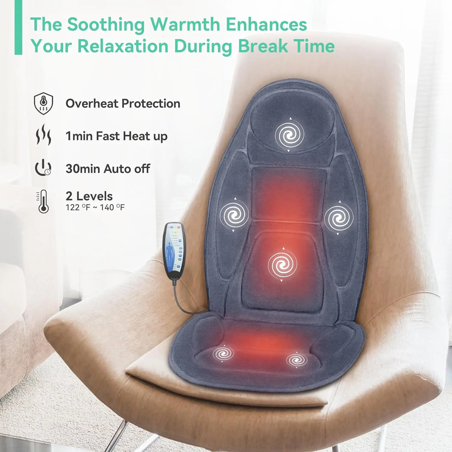 Snailax Back Massager With Heat Vibration Massage Seat Cushion Heated Chair Massage Pad 5 Massage Nodes 3 Massage Intens 3