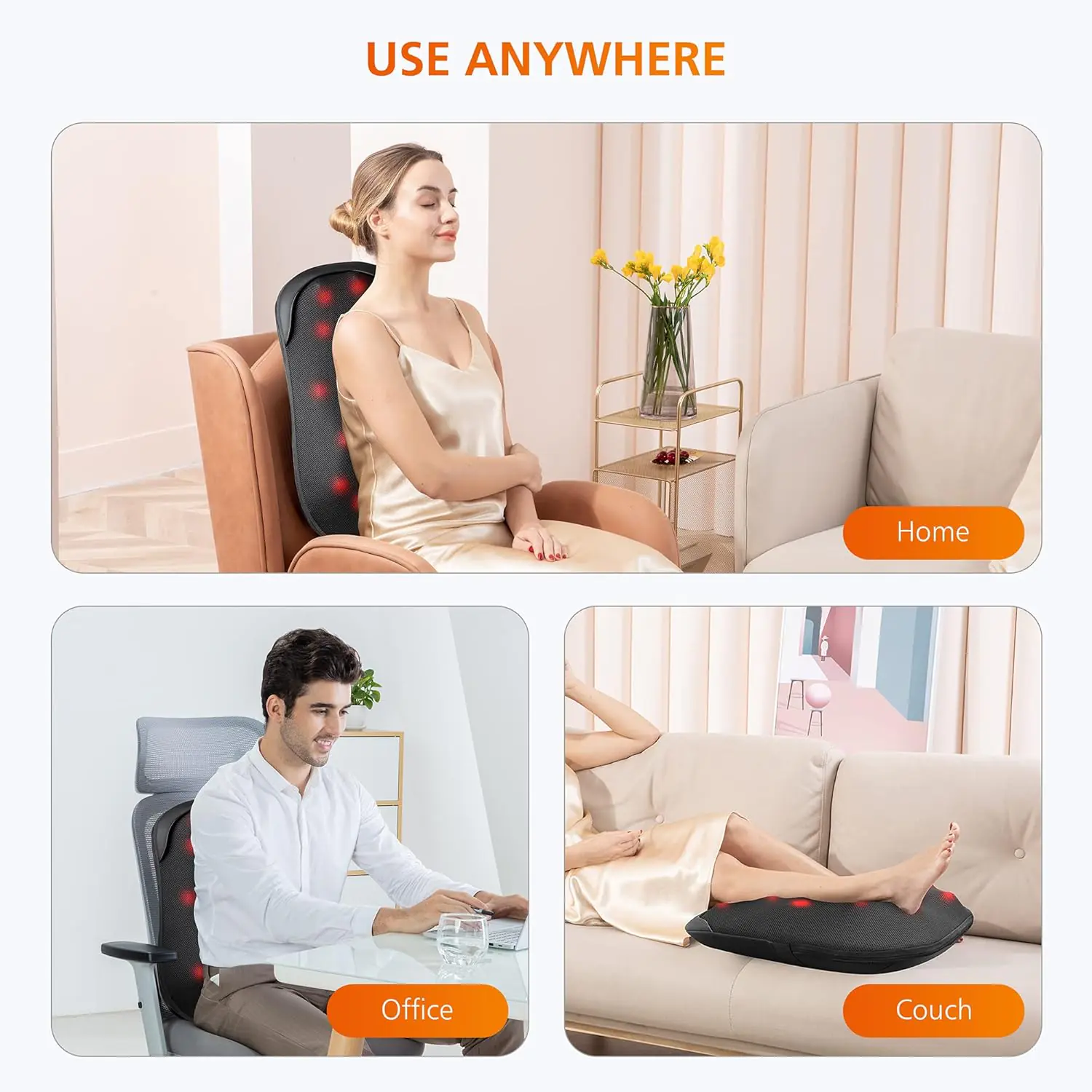 Snailax Chair Back Massager With Heat Shiatsu Massage Chair Pad12 Massage Balls 3d4d Modeportable Chair Massagerelectric 1