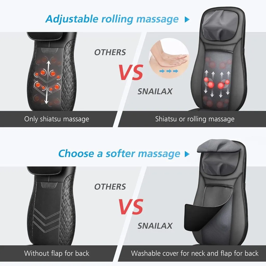 Snailax Shiatsu Neck Back Massager With Heat App Control Full Body Massage Chair Pad With Adjustable Height Deep Kneadin 2