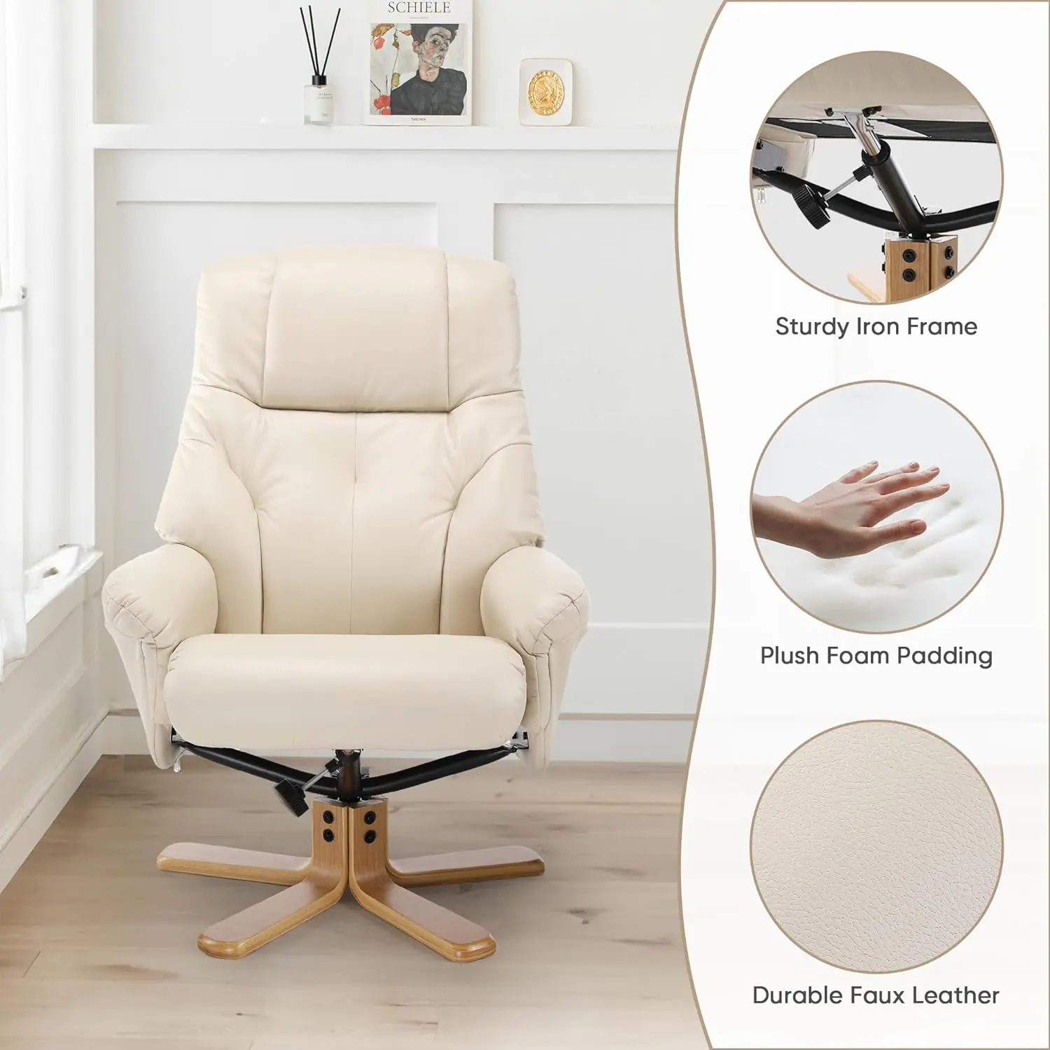 Swivel Recliner Chair With Ottoman Stylish Faux Leather Recliner Chairs For Adults 360 Swivel Reclining Chair For Living 2