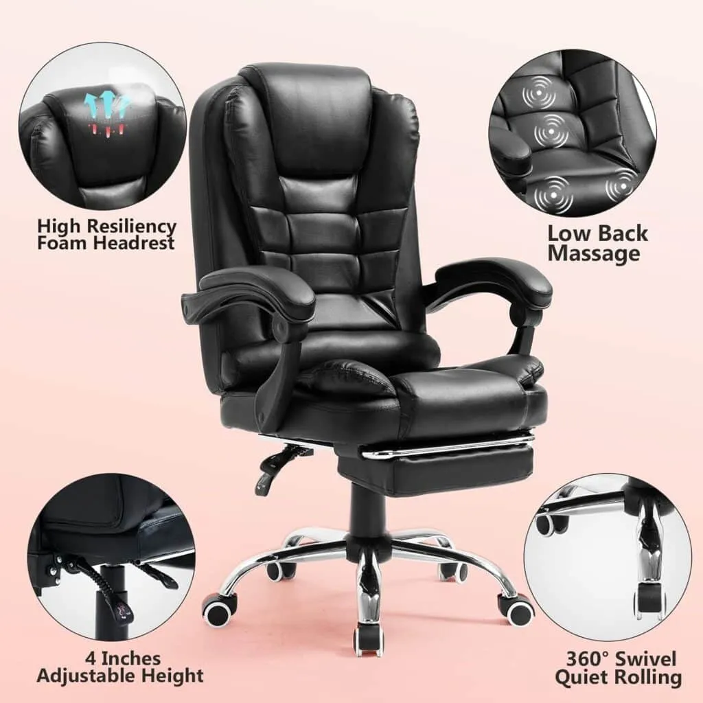 Vibration Massage Office Chair Reclining Office Chair With Footrest Home Desk Chair With Armrest Adjustable Heighttilt 2 1