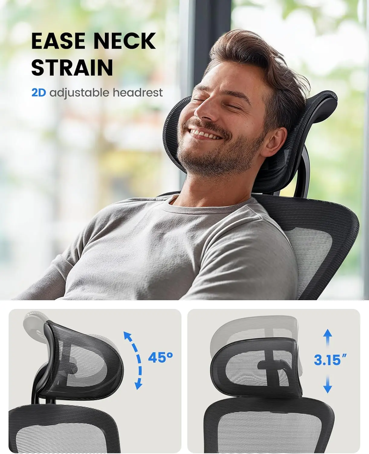 Noblewell Ergonomic Office Chair With Padded Lumbar Support 2d Headrest Adjustable Armrests Upgraded Contoured Seat Cush 3