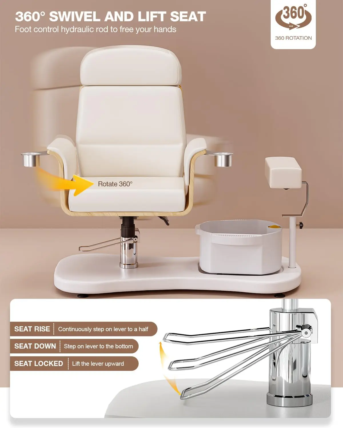 Okakopa Ergonomic Pedicure Chair No Plumbing 360 Rotation Reclining Lift Foot Spa Chair With Adjustable Footrest And Mas 2