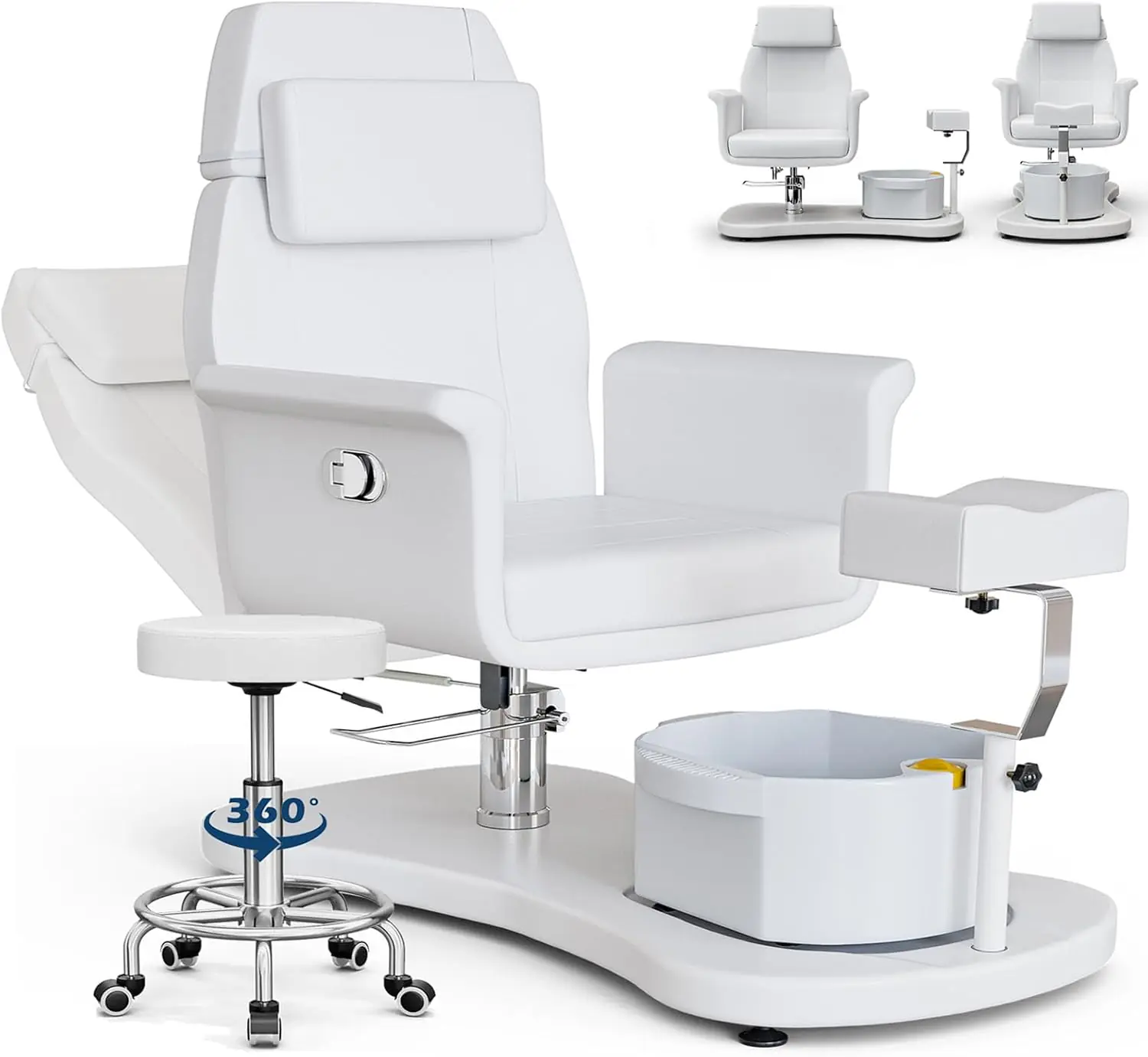 Okakopa Recliner Pedicure Chair No Plumbing And Stool Adjustable Height And Angle Pedicure Seat With Massage Bowl And Fo