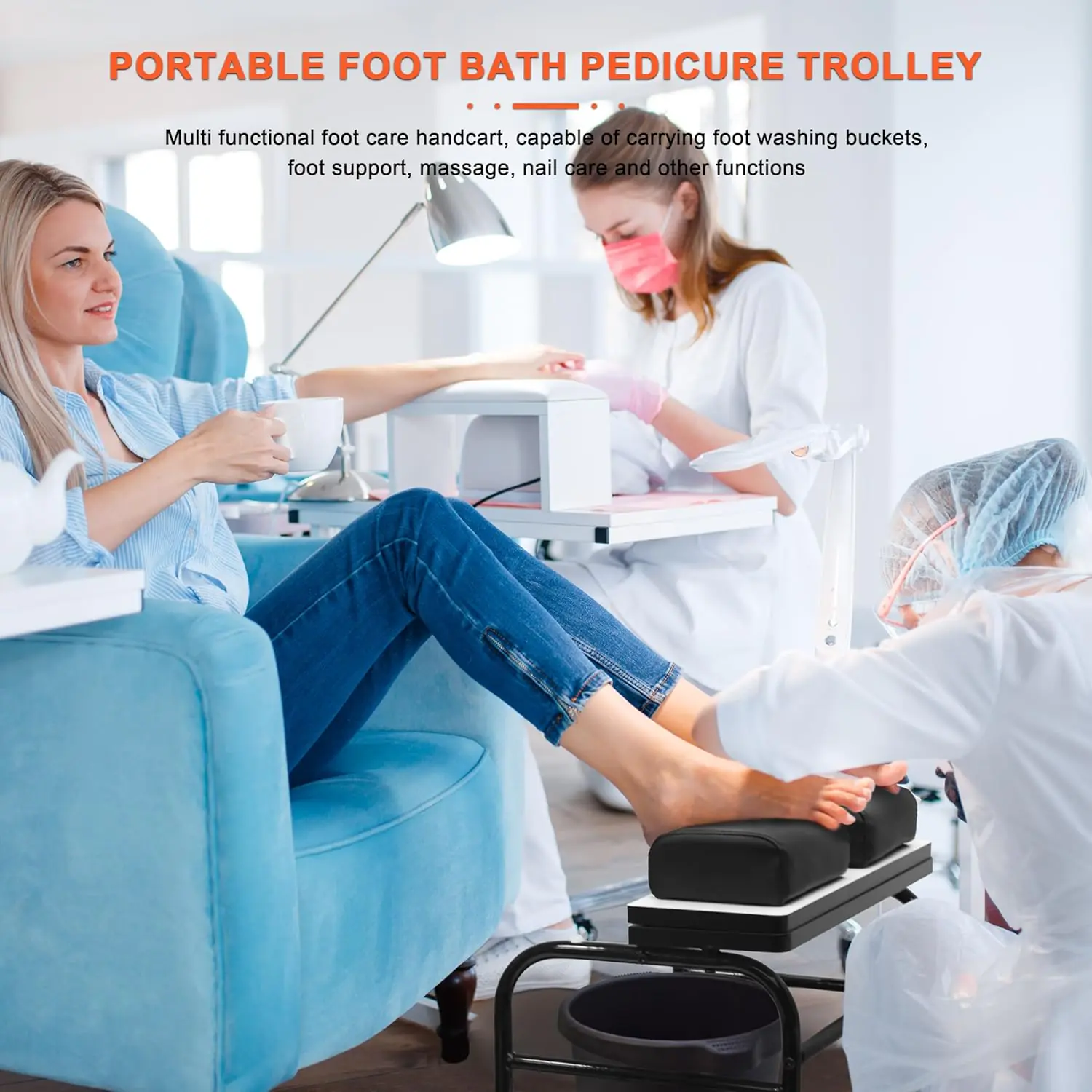 Beauty Salon Nail Or Foot Bath Spa Portable Esthetician Trolley Cart For Foot Rest Pedicure Manicure Funiture Massage Ta 3