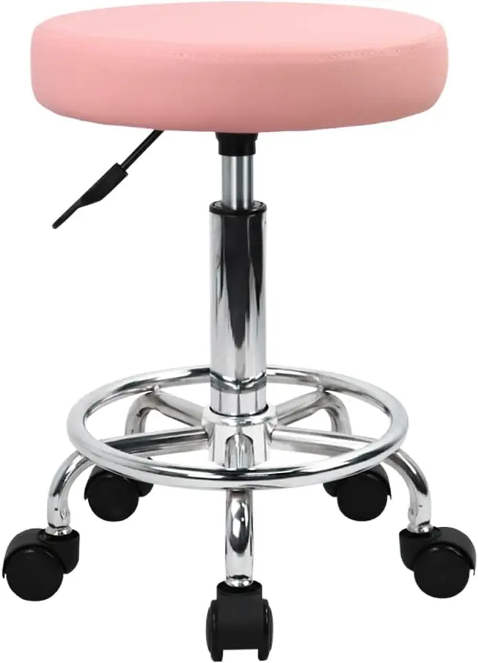 Kktoner Pu Leather Round Rolling Stool With Foot Rest Swivel Height Adjustment Spa Drafting Salon Tattoo Work Office Mas 4