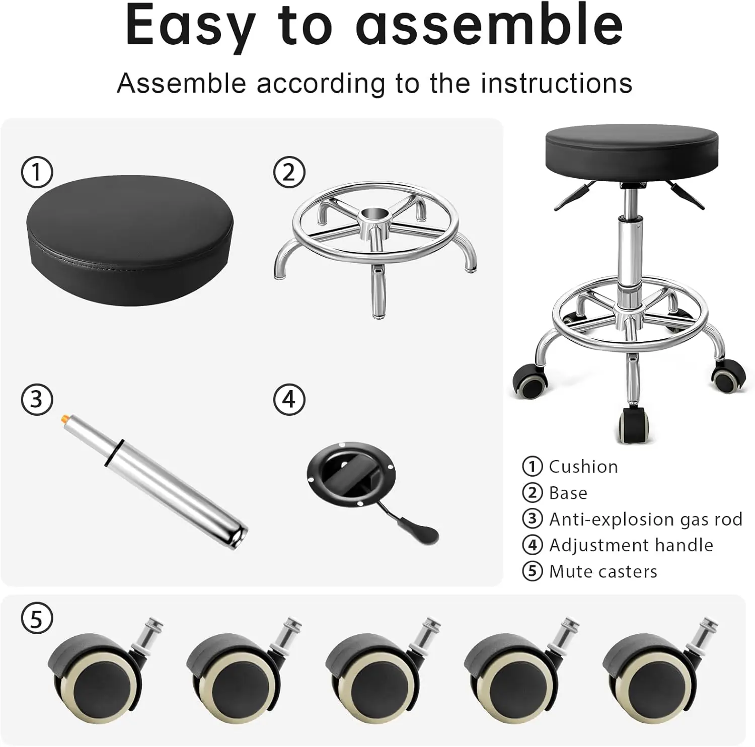 Pu Leather Rolling Stool With Foot Rest Round Height Adjustment Swivel Spa Drafting Salon Tattoo Work Office Massage Van 1