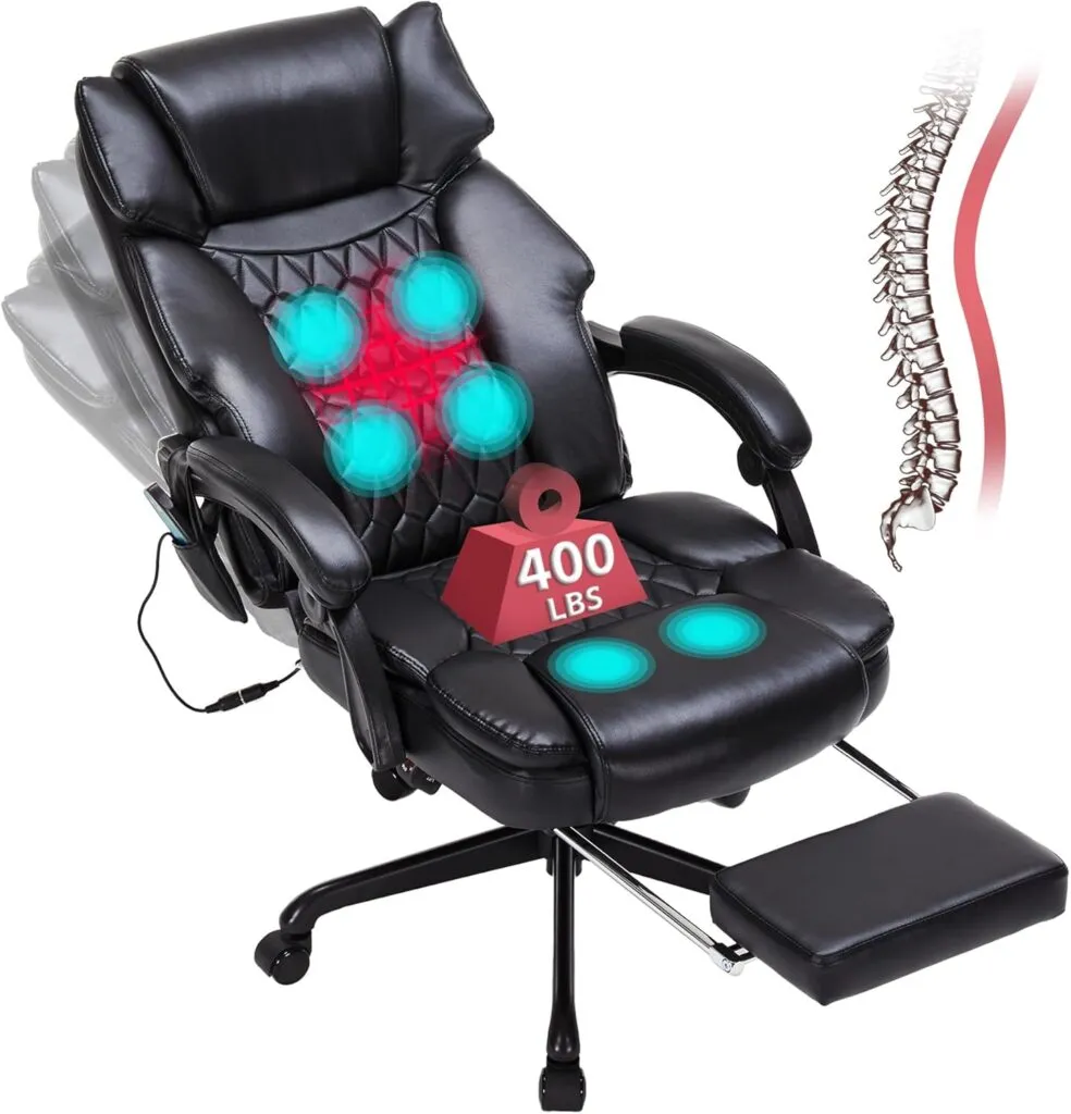 6 Points Massage Office Chair With Heatreclining Office Chair With Foot Restvibration Home Office Desk Chairs For Heavy