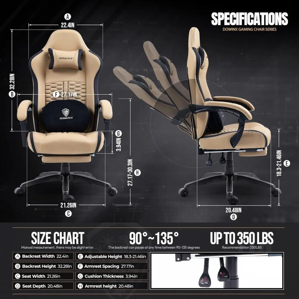 Dowinx Gaming Chair With Heated Massage Lumbar Support Ergonomic Gaming Computer Chairs With Footrest And Pocket Spring 1 2