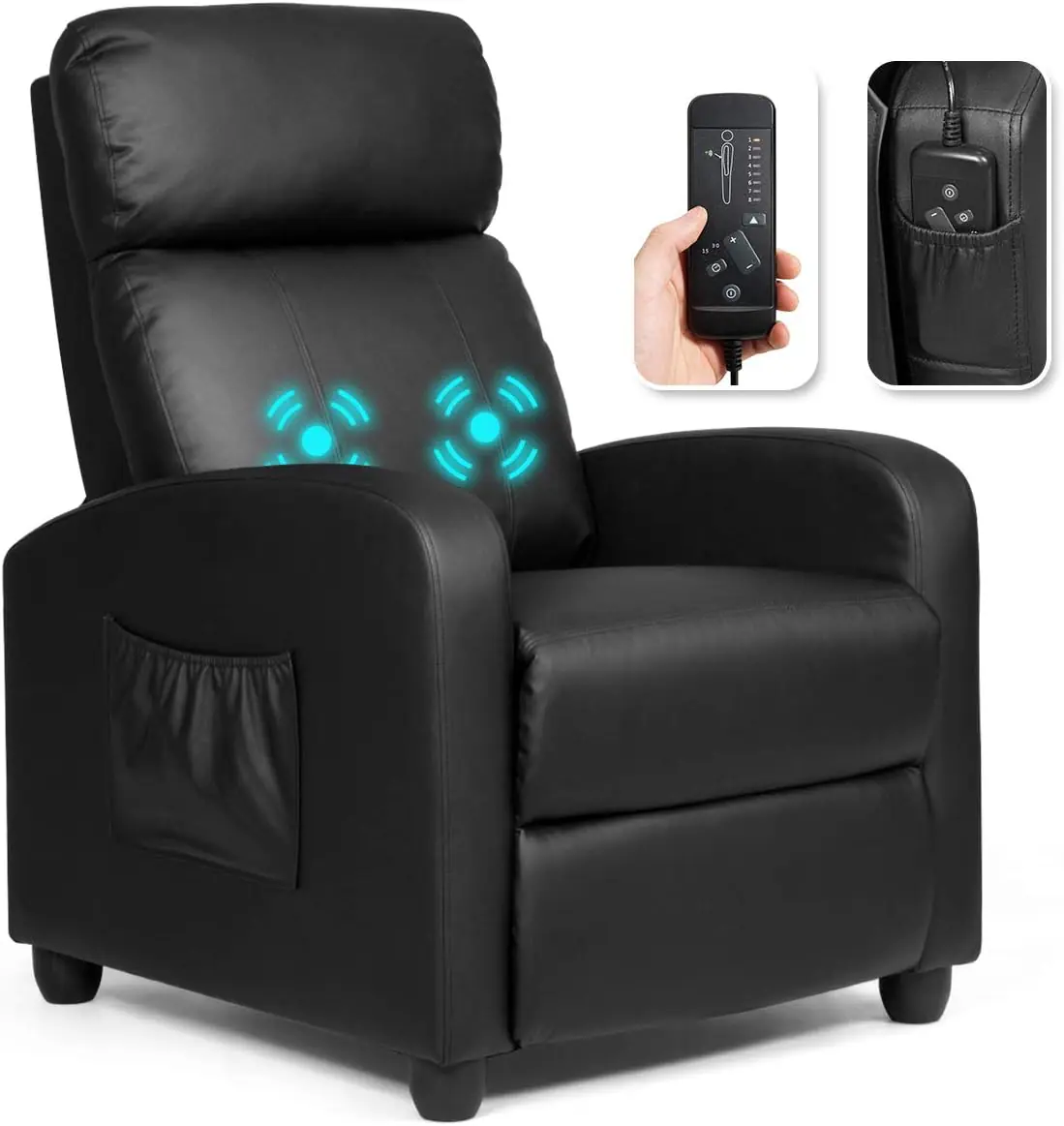Giantex Recliner Chair Massage Wingback Single Sofa Wside Pocket Pu Leather Recliner Sofa For Living Room Modern Padded
