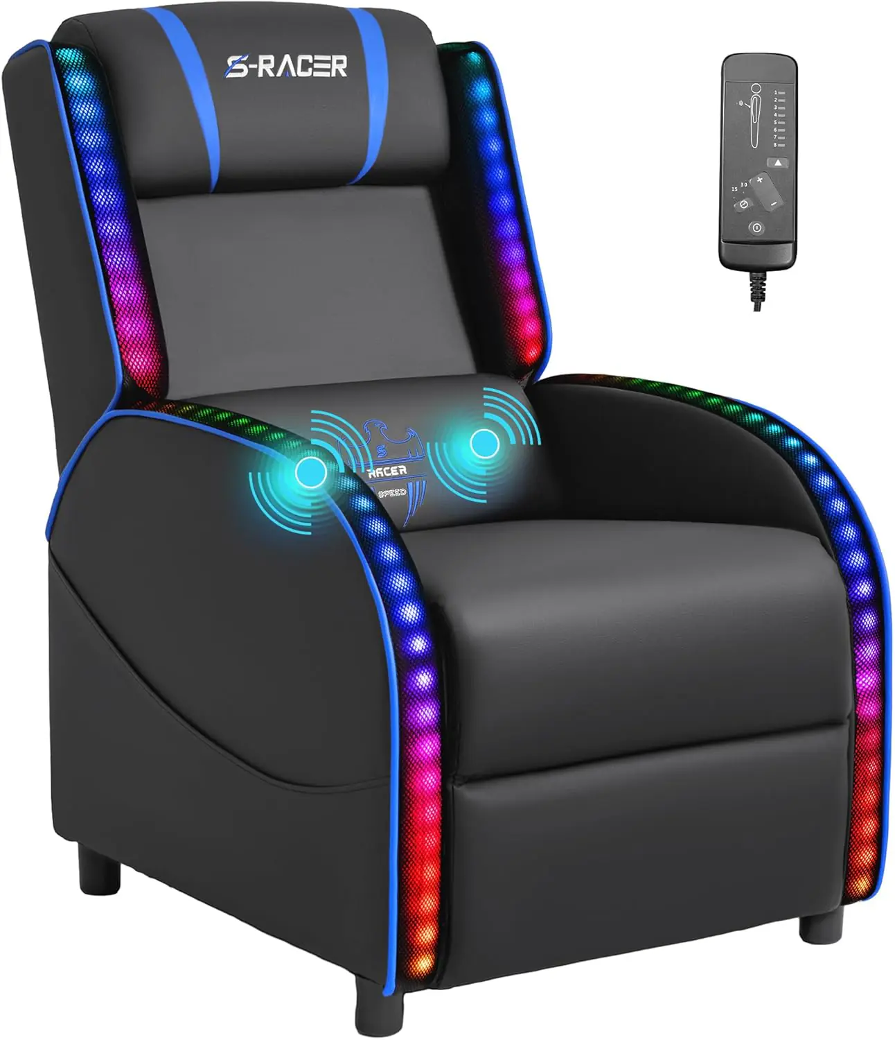 Homall LED Gaming Massage Recliner Chair Racing Style Single Living Room Sofa Comfortable Ergonomic Home Theater Seating (Blue) Homall LED Gaming Massage Recliner Chair Racing Style Single Living Room Sofa Comfortable Ergonomic Home Theater Seating (Blue)