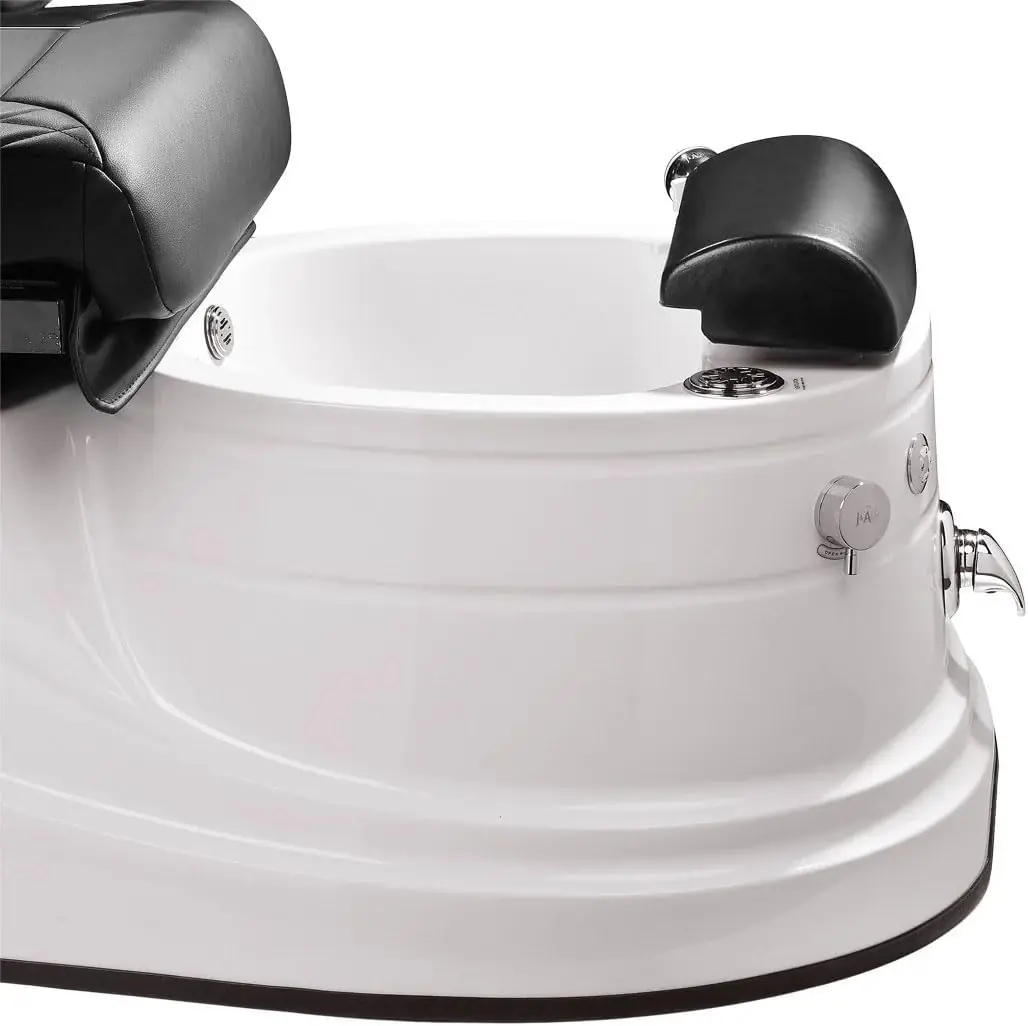 J A Pacific GT Pedicure Spa Chair for Professional Salons Spas, Shiatsu Massage Chair, LED Light in Bowl, White Base, Premium Black Leather, Free Black Stool, JA-PACIFICGT-WHT-BLK