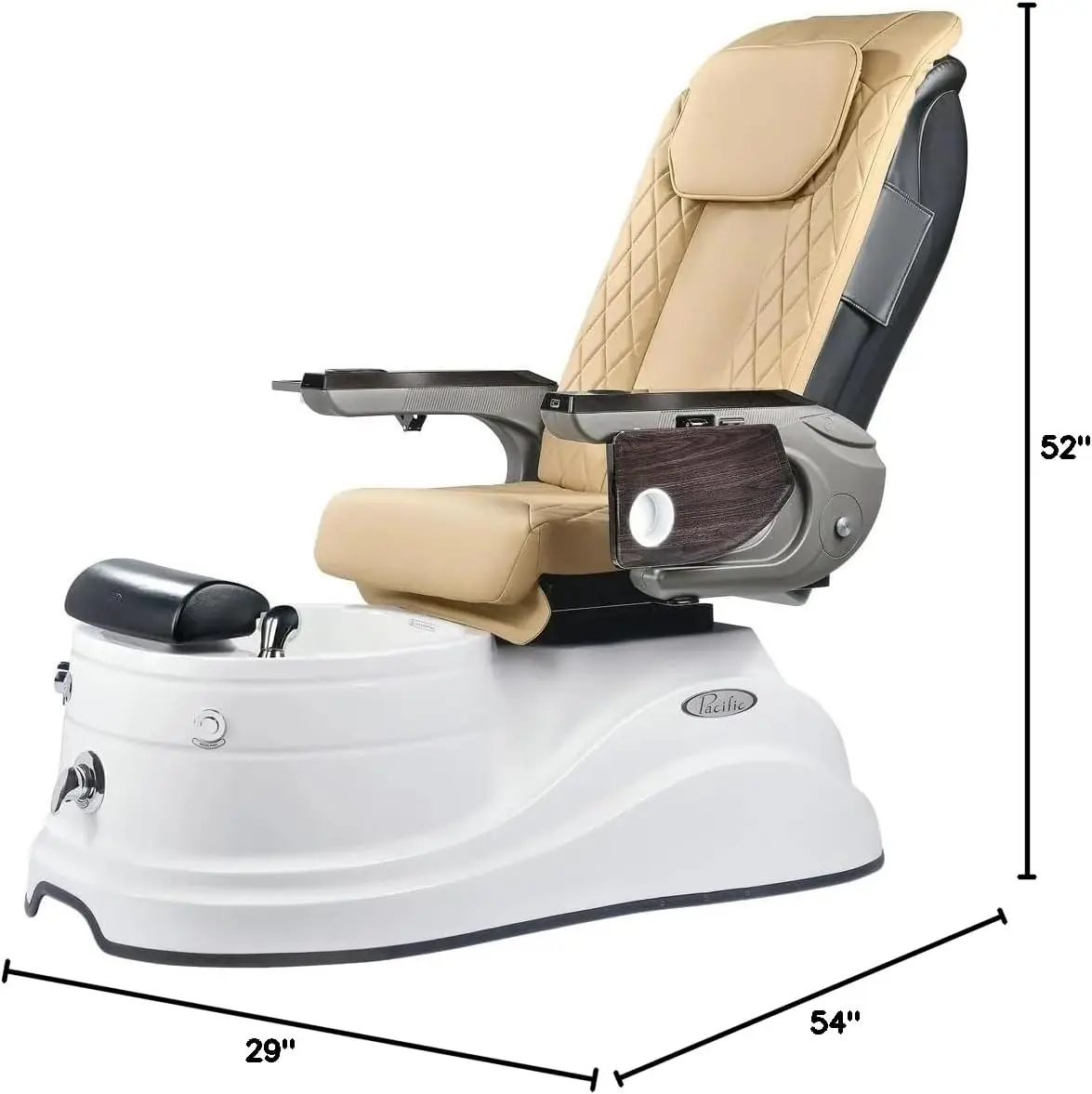 J A Pacific GT Pedicure Spa Chair for Professional Salons Spas, Shiatsu Massage Chair, LED Light in Bowl, White Base, Premium Black Leather, Free Black Stool, JA-PACIFICGT-WHT-BLK