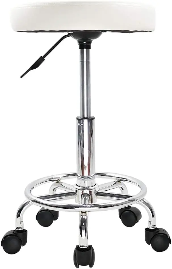 Kktoner Pu Leather Round Rolling Stool With Foot Rest Swivel Height Adjustment Spa Drafting Salon Tattoo Work Office Mas
