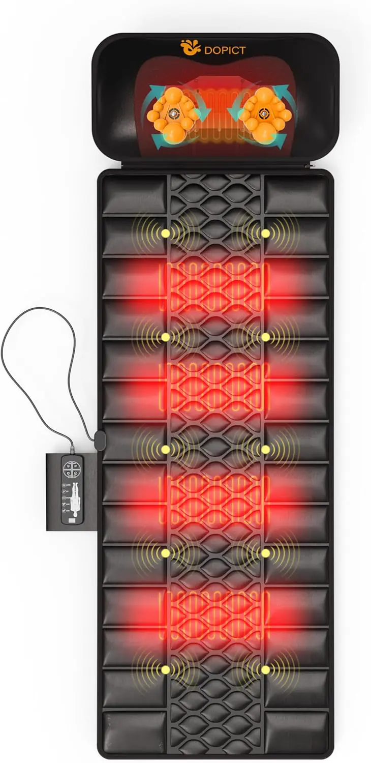 Massage-Mat, Detachable Neck Massager, Full Body Vibration Heating, Massage Pad with 10 Vibrating Motors and 9 Speed Settings for Home Office Use, Black Massage-Mat, Detachable Neck Massager, Full Body Vibration Heating, Massage Pad with 10 Vibrating Motors and 9 Speed Settings for Home Office Use, Black