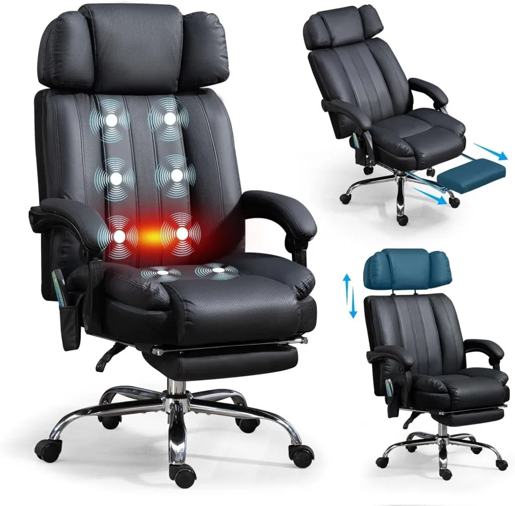 Massage Office Chair With Heat And 8 Vibration Points Big And Tall Executive Office Chair With Adjustable Headrest Extra