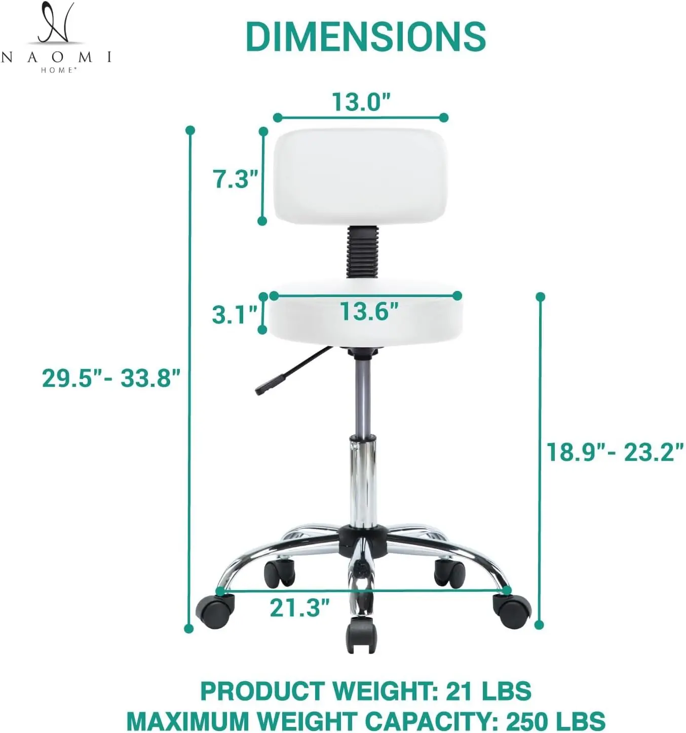 Naomi Home Shop Rolling Chair With Wheels Office Rolling Stool Spa Stools With Wheels Shop Stool Salon Stool Back Suppor 1