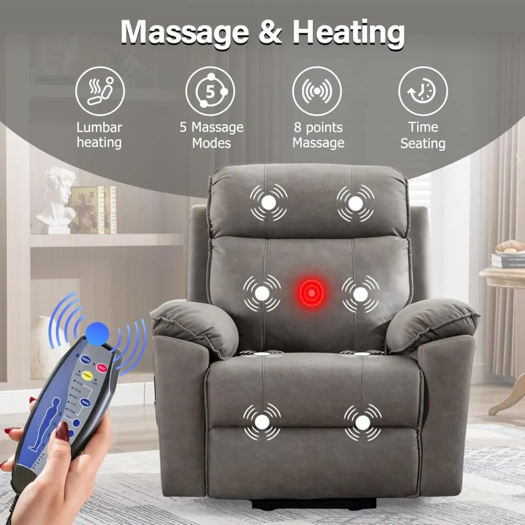 Phoenix Home Power Lift Chair With Massage And Heat For Elderly Recliner Green Grey 2