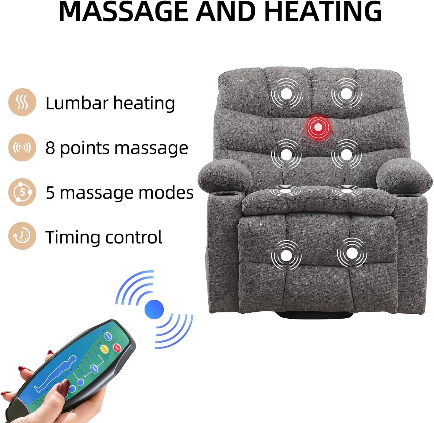 Phoenix Home Power Lift Chair with Massage and Heat for Elderly Recliner, Green Grey Phoenix Home Power Lift Chair with Massage and Heat for Elderly Recliner, Green Grey