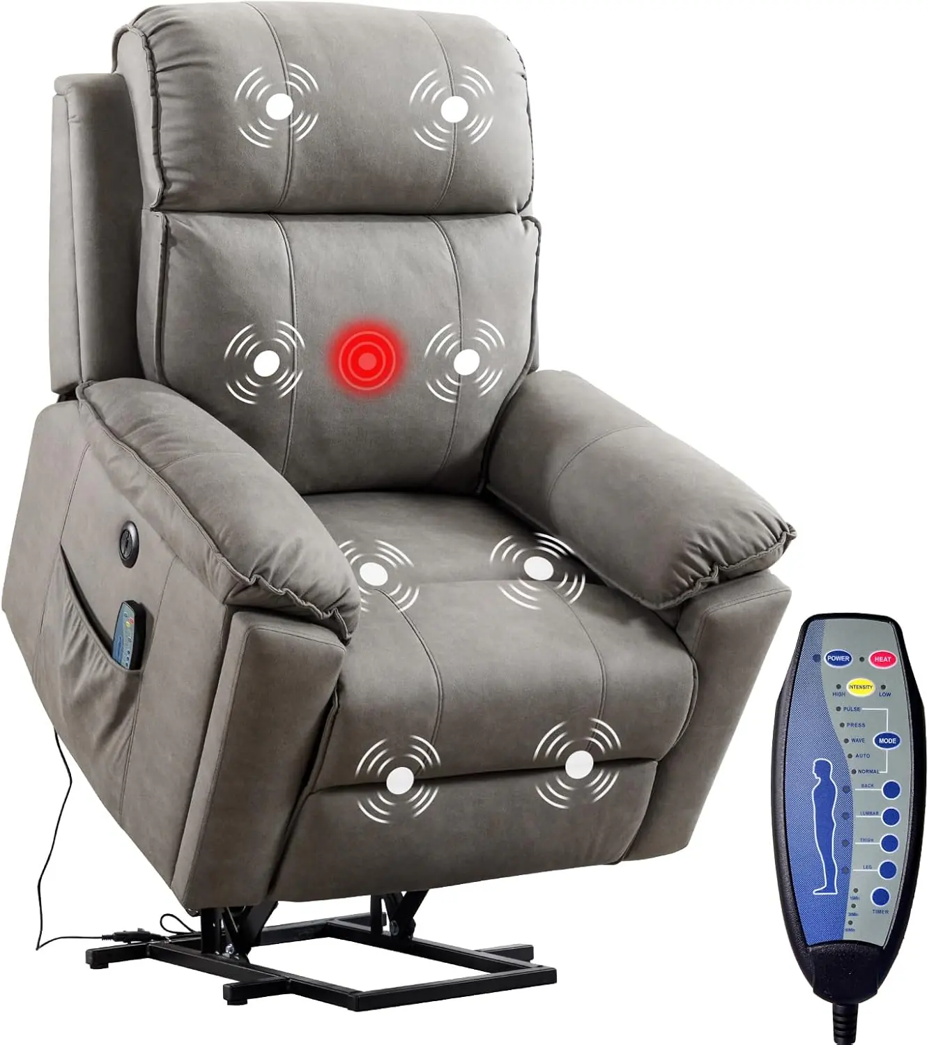 Phoenix Home Power Lift Chair with Massage and Heat for Elderly Recliner, Green Grey Phoenix Home Power Lift Chair with Massage and Heat for Elderly Recliner, Green Grey