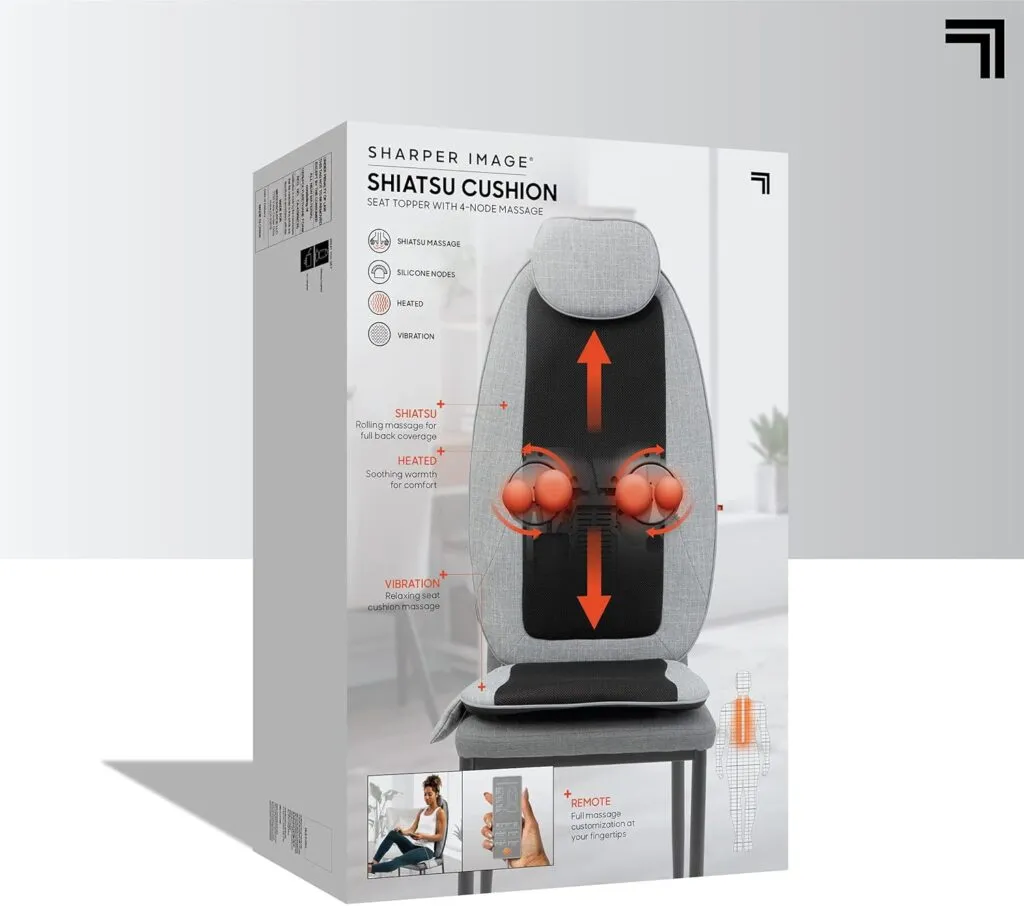 Sharper Image Massager Seat Topper 4 Node Shiatsu With Heat Vibration Attaches To Most Chairs Relaxation Pain Relief For 1