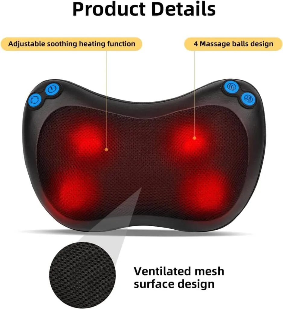 Shiatsu Neck And Back Massager Pillow With Heat Portable Easy To Clean Massager For Npain Deep Tissue Kneading For Neck 1 4