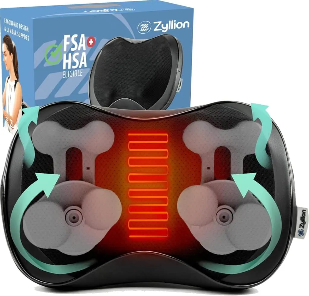 Zyllion Shiatsu Back And Neck Massager With Heat Fsa Hsa Eligible 3d Kneading 8 Node Deep Tissue Electric Massage Pillow
