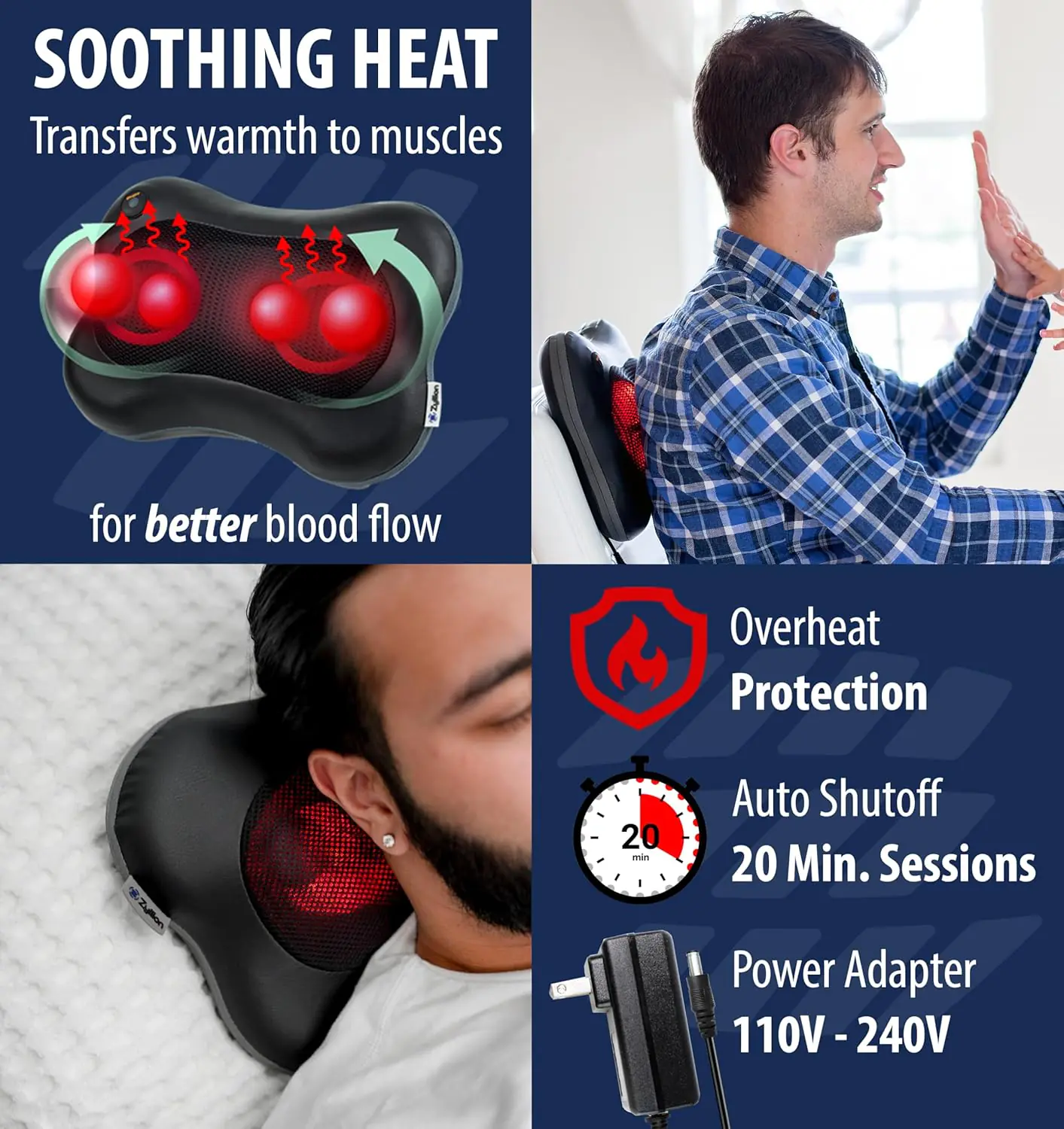 Zyllion Shiatsu Back And Neck Massager With Heat Fsa Hsa Eligible Cordless Rechargeable 3d Kneading Deep Tissue Massage 1 4