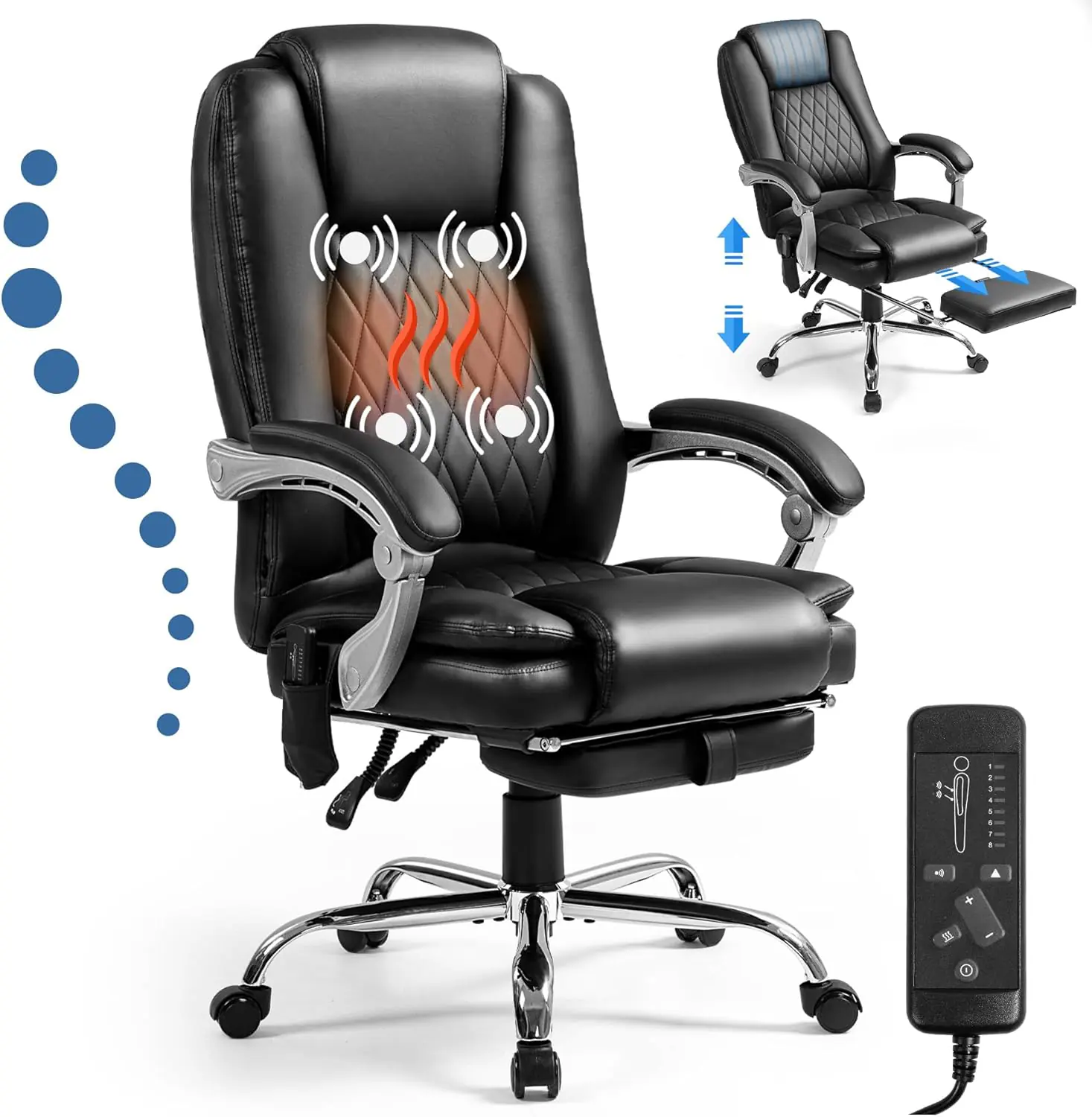 400lbs Executive Leather Office Chair with Ergonomic Design and Reclining Function - Comfortable Computer Desk Chair with Integrated Foot Rest-Black Morden