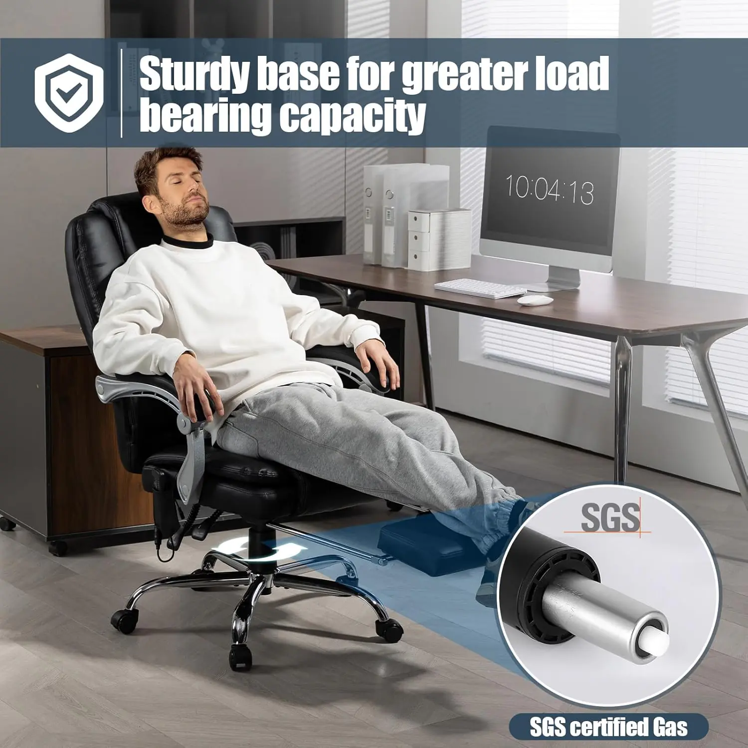 400lbs Executive Leather Office Chair with Ergonomic Design and Reclining Function - Comfortable Computer Desk Chair with Integrated Foot Rest-Black Morden