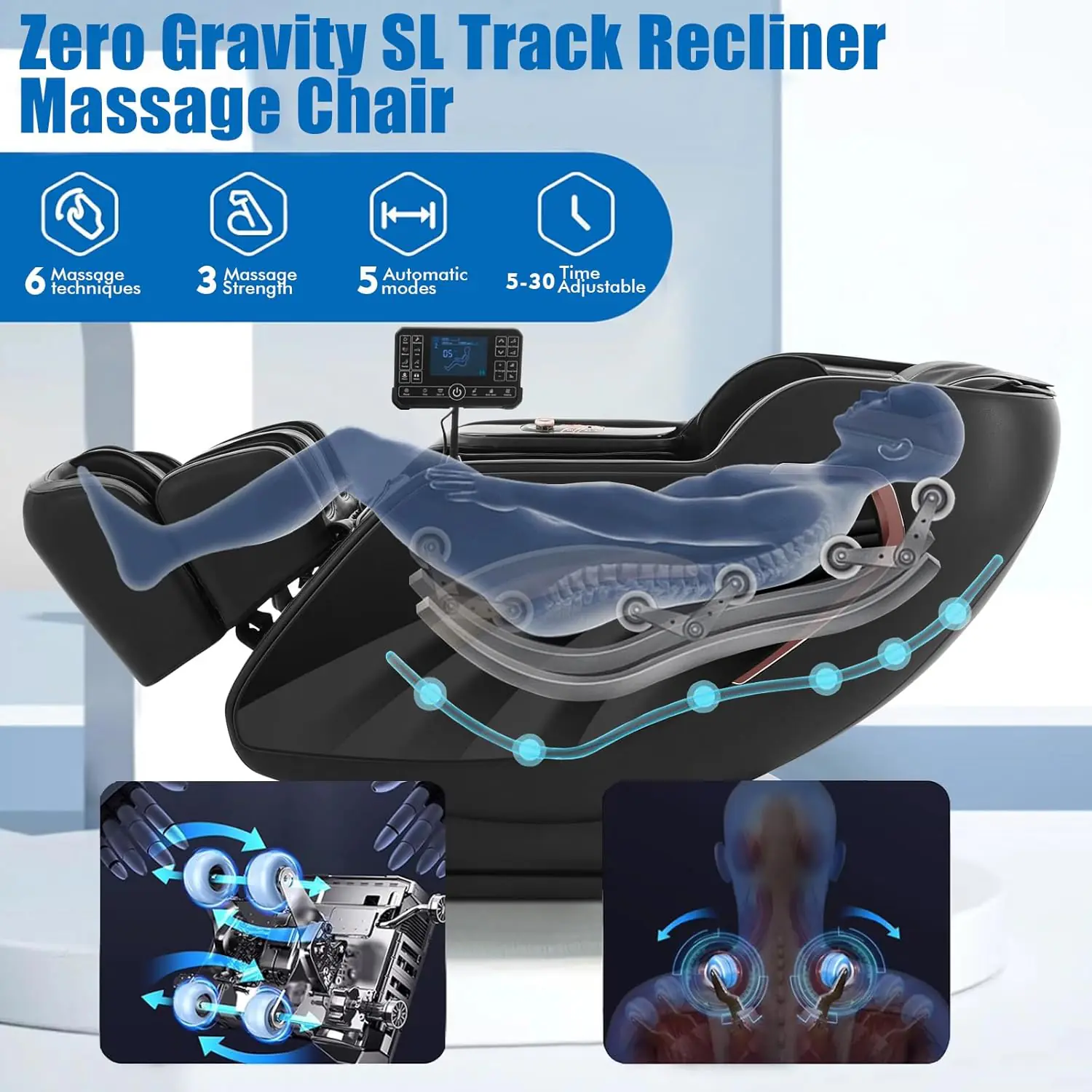 Artist hand Massage Chair Full Body, Luxury 4D Zero Gravity Massage Chair with SL-Track, Heating, Foot Rollers, Bluetooth Speaker, Full Body Airbags Compression Massage, Adjustable Recline (Black)