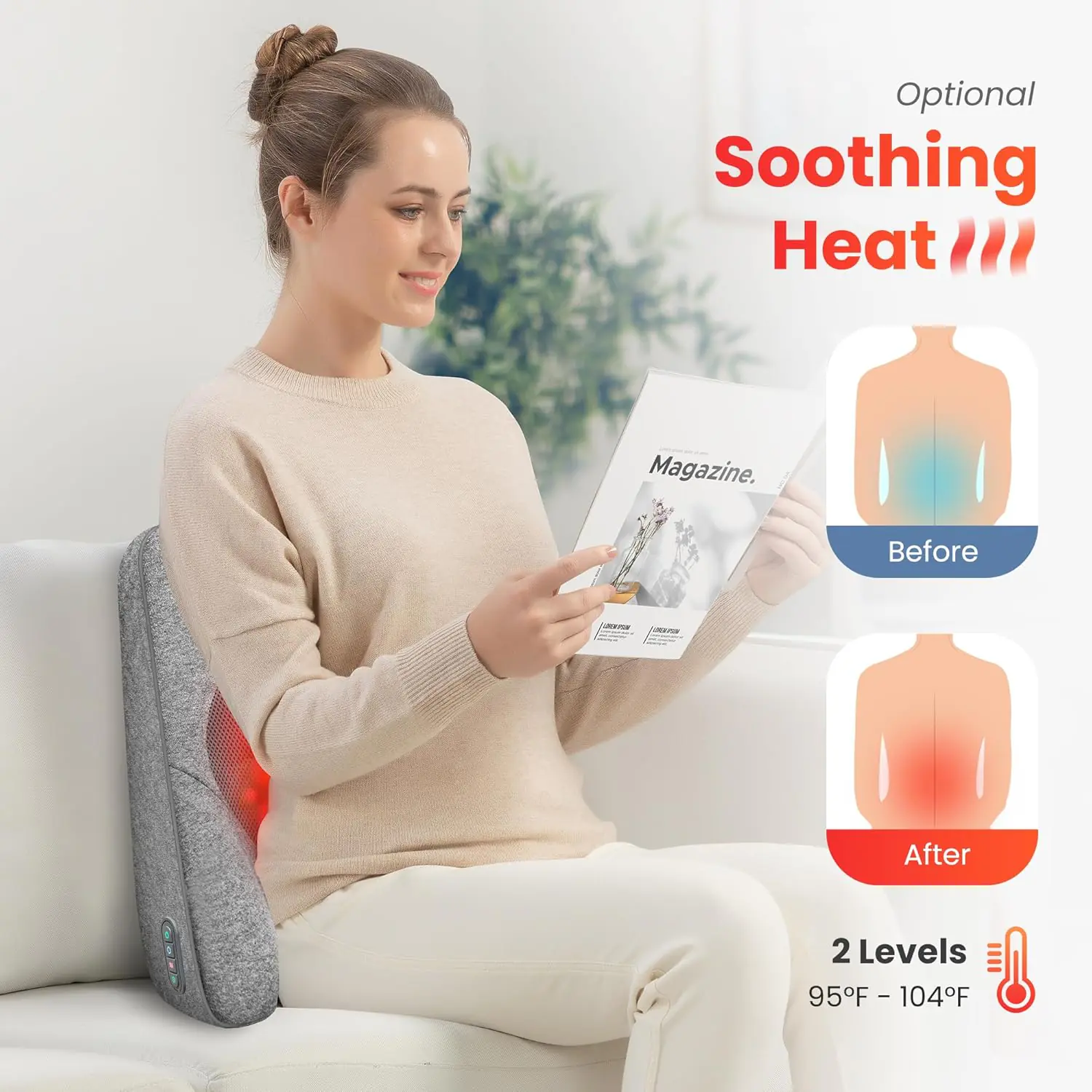 Back Lumbar Support Pillow for Office Chair Car, Office Desk Chair Lumbar Back Support with 4 Shiatsu Massage Heads Heating Function, Memory Foam Lumbar Pillow for Computer Gaming Chair-Gray