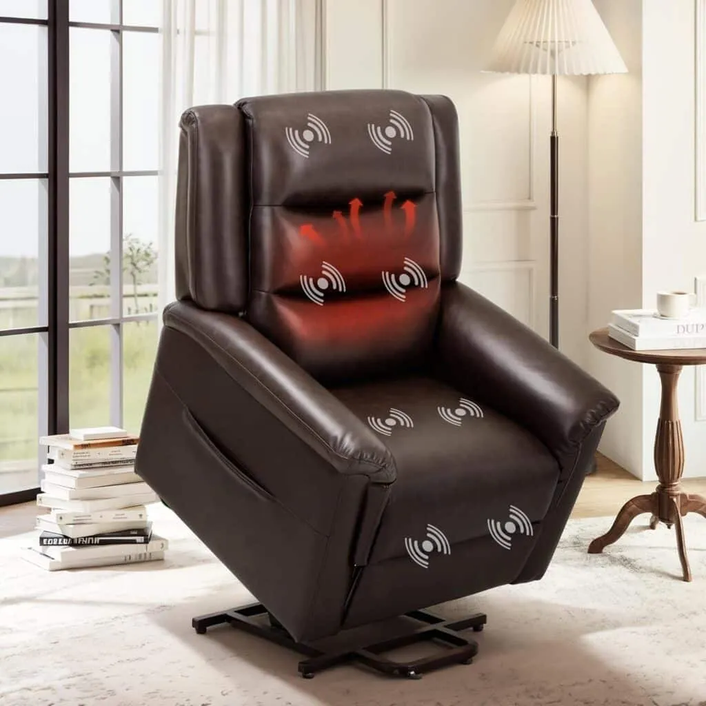 Colamy Pu Leather Power Lift Chair With Massage And Heatelectric Lift Recliner Chair With Thick Cushioned Padding Backre