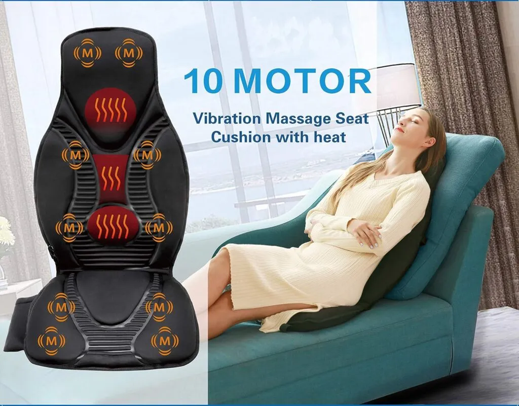 Fs8816 Massage Seat Cushion Massager With Heat 10 Massage Nodes For Neck Shoulders Backlumbar Thighs For Home Office Bla 1