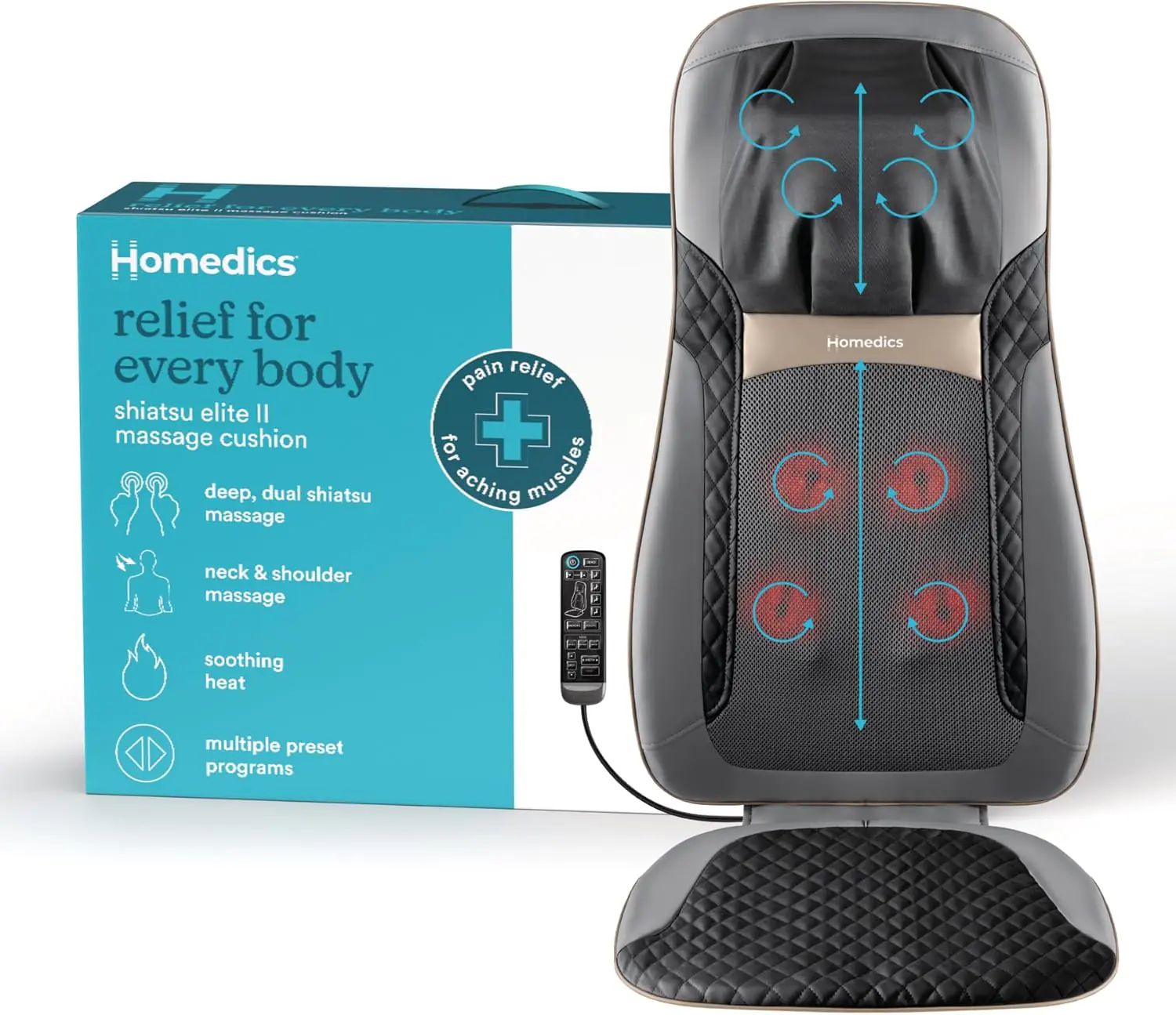 Homedics Back Massager With Heat Shiatsu Elite Ii Heated Neck And Back Massage Cushion 3 Different Massage Styles And 3