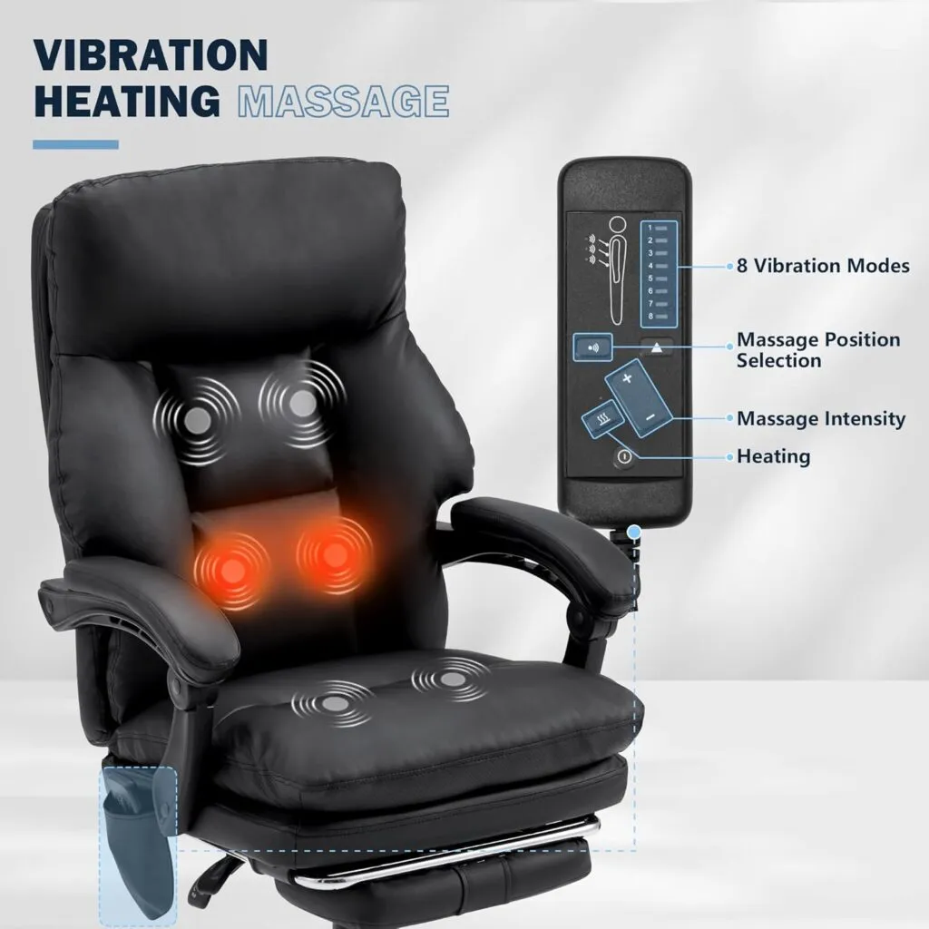 Homrest Ergonomic Heated Reclining Office Chair With Usb Charging 4 Point Vibration Massage Adjustable Armrests And Foot 2