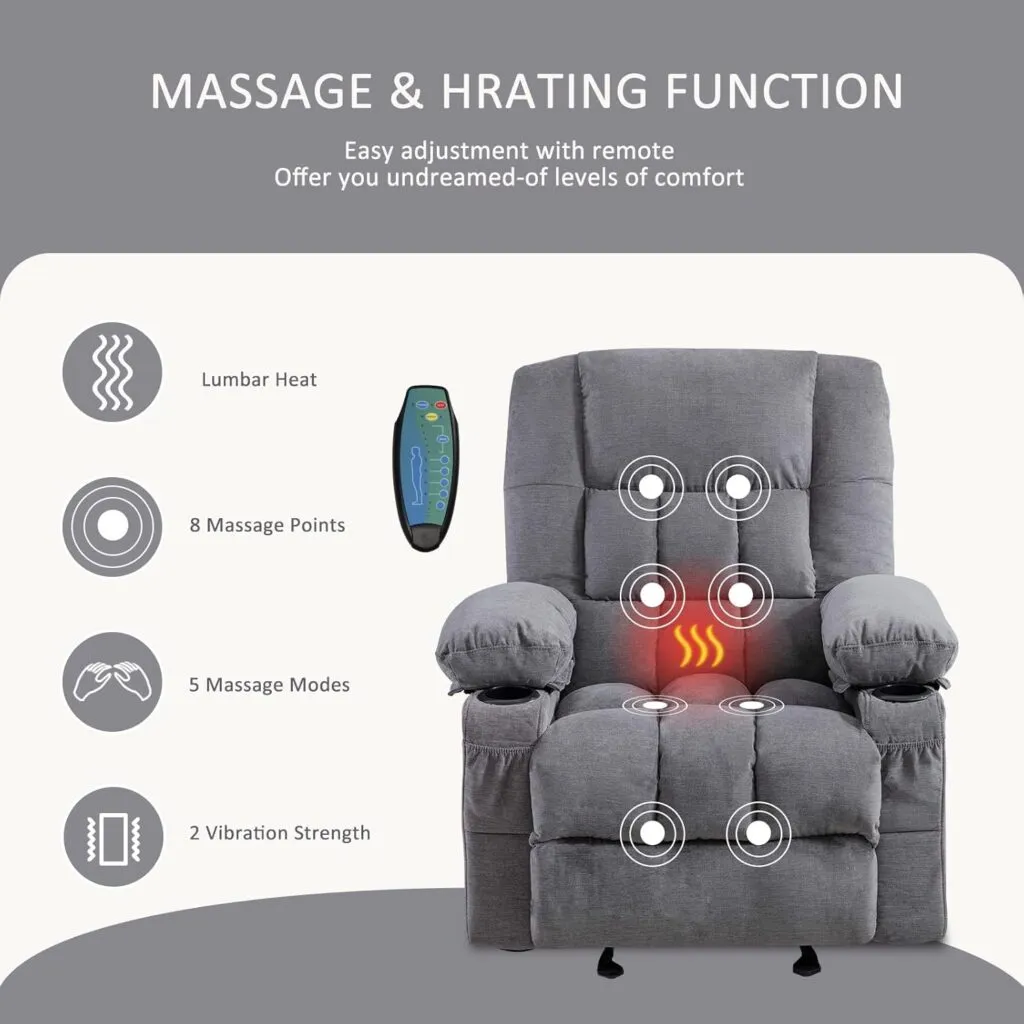 Massage Rocker Recliner Chair With Vibration Massage And Heat Ergonomic Lounge Chair For Living Room With Rocking Functi 2
