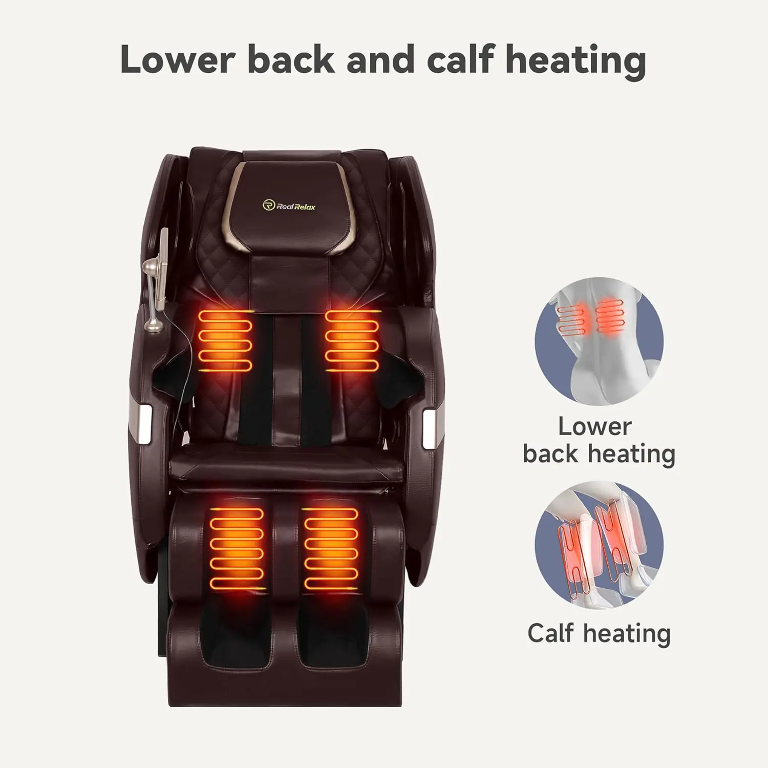 Real Relax 2024 Massage Chair Recliner, Dual Core S Track, Lower Back and Calf Heating, LCD and APP Control, Full Body Airbag Massage, One Button Zero Gravity, Office and Home Use, Brown and Gold